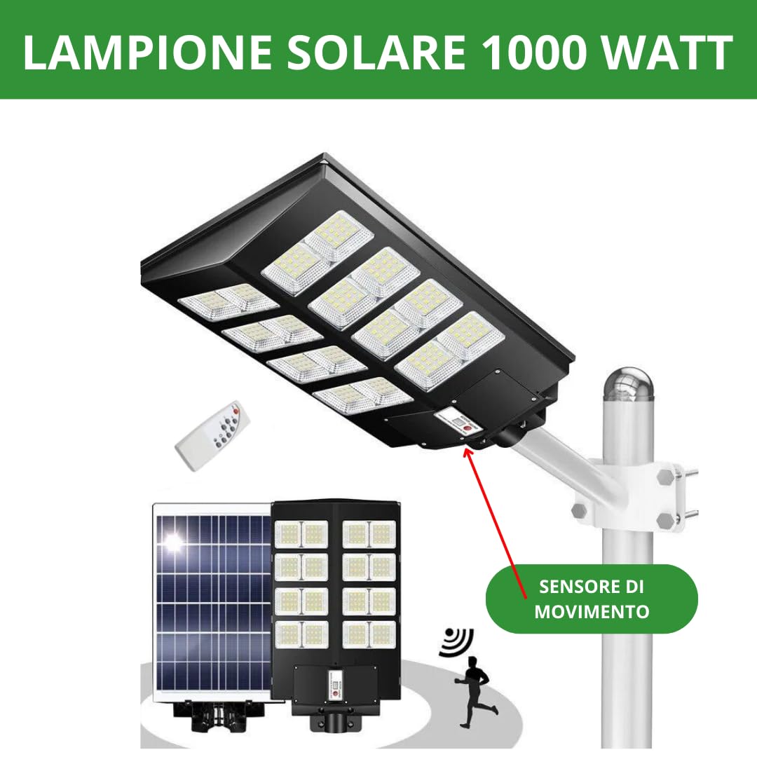 DE ROSA SHOP Lampione LED Solare 1000W 6500K Bianco Freddo IP65