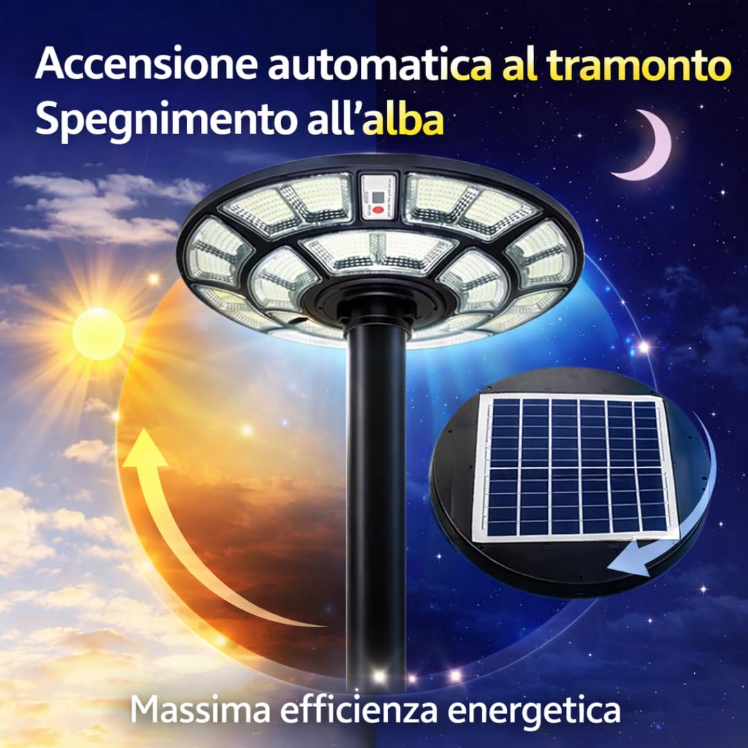 DE ROSA SHOP UFO 1200W Lampione Solare LED Esterno IP67
