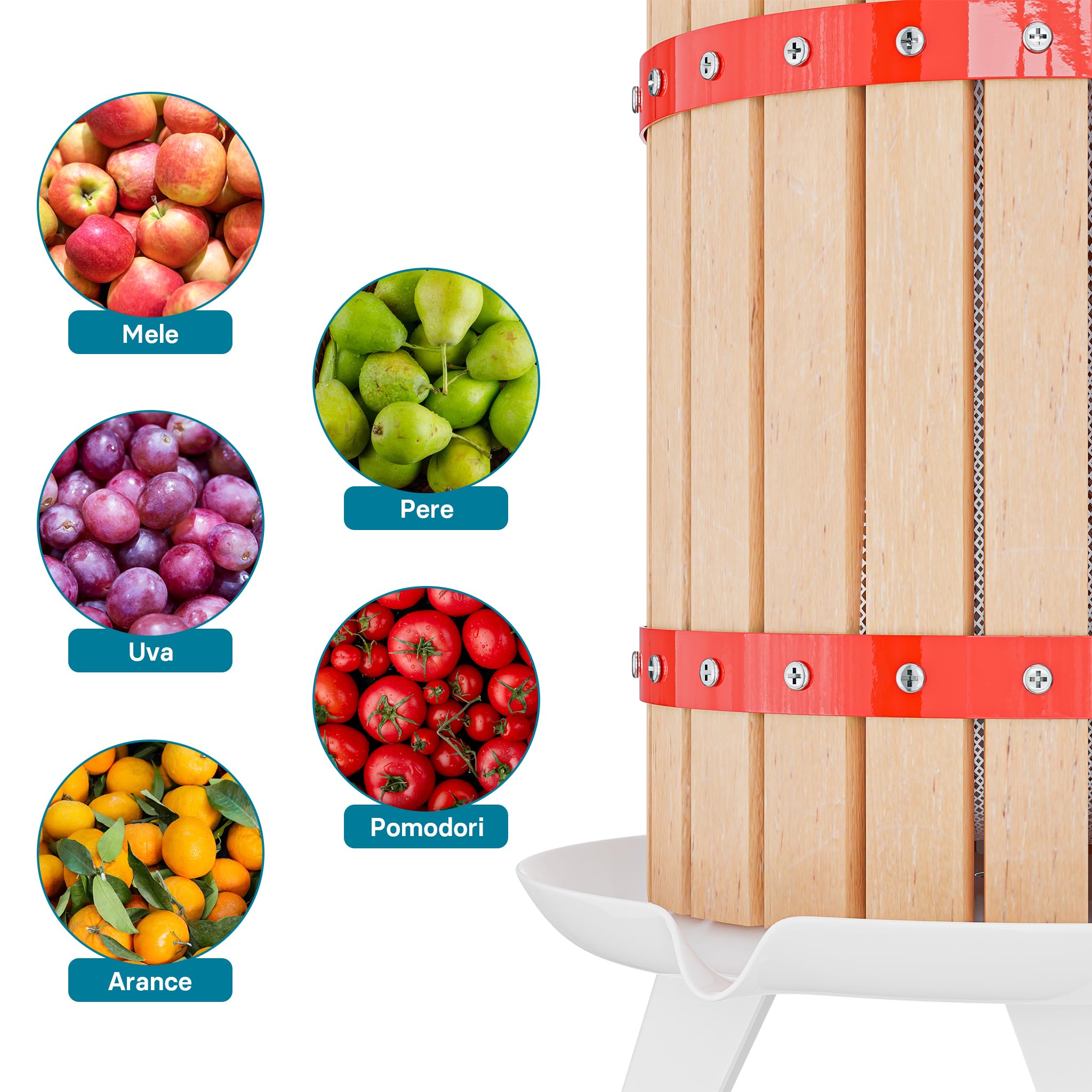 Wiltec Torchio Frutta 30 Litri Gabbia Legno con 3 Sacchi