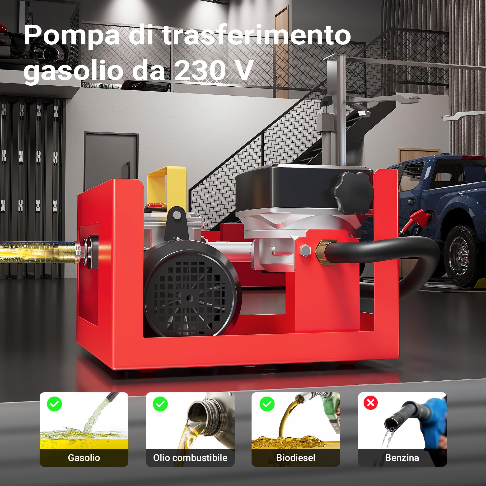 Wiltec Pompa travaso gasolio 230V 550W 60 l/min telaio