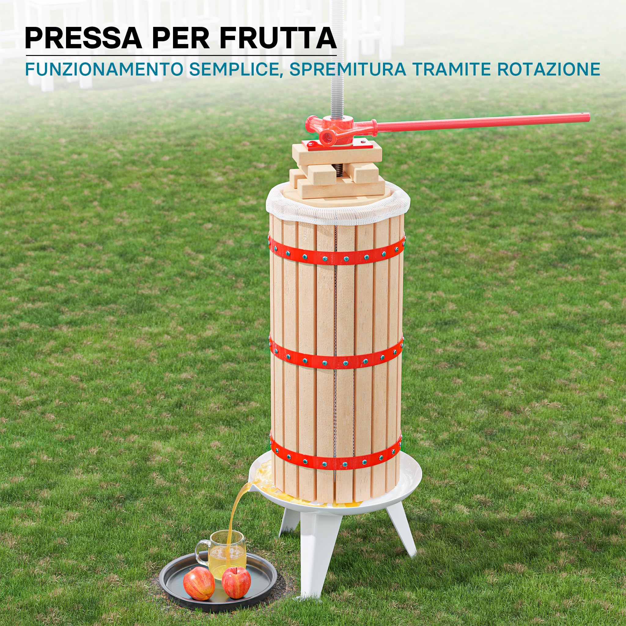 Wiltec Torchio Frutta 30 Litri Gabbia Legno con 3 Sacchi