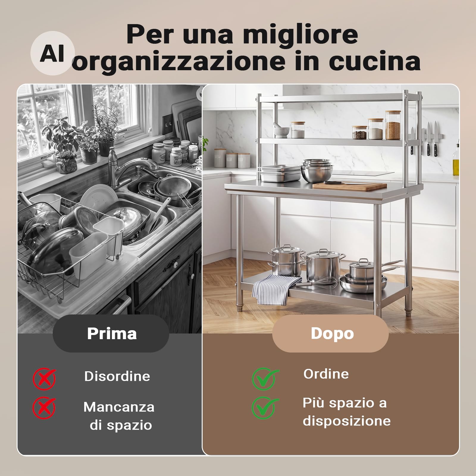 Wiltec Tavolo Lavoro Acciaio Inox 120x60x145 cm 2 Ripiani