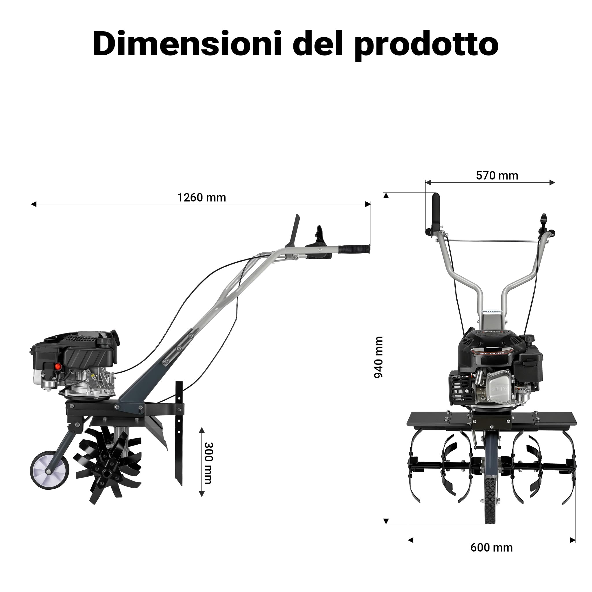 Wiltec motozappa a scoppio 60 cm 2,5 kW 144cc 6 lame