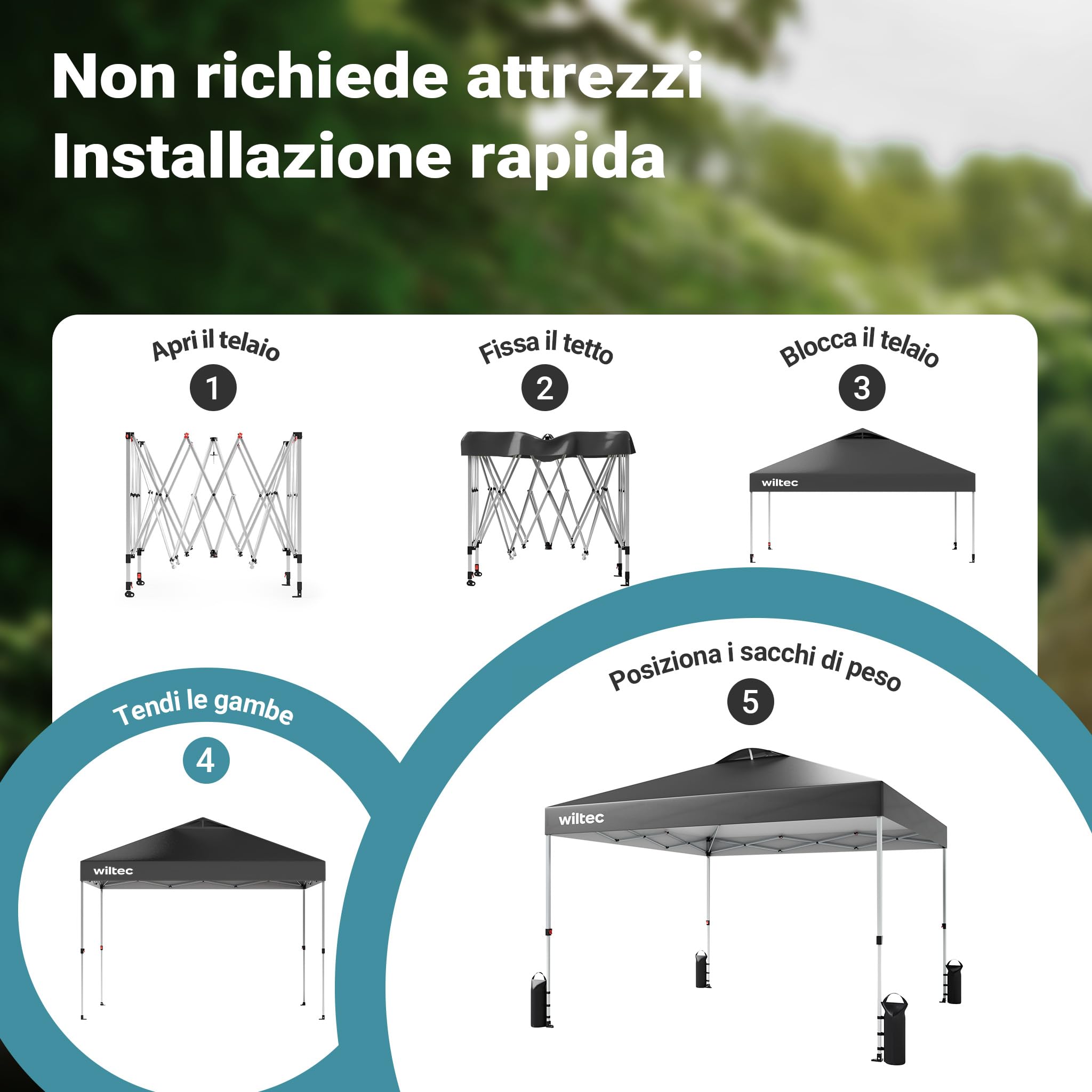 Wiltec gazebo pieghevole pop-up grigio 3x3m ruote