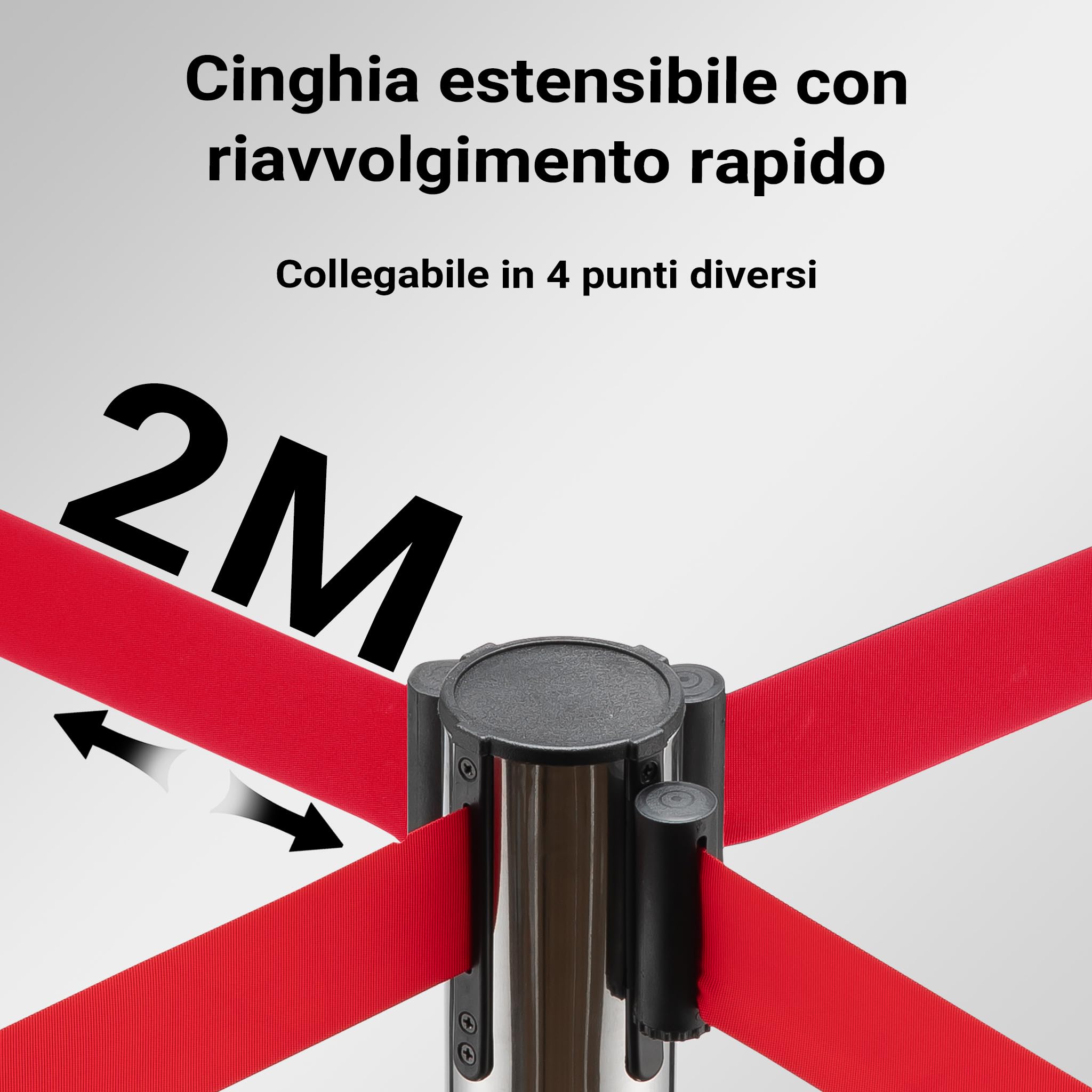 Wiltec Colonnine Tendinastro Inox Nastro Rosso 2 Pezzi Argento
