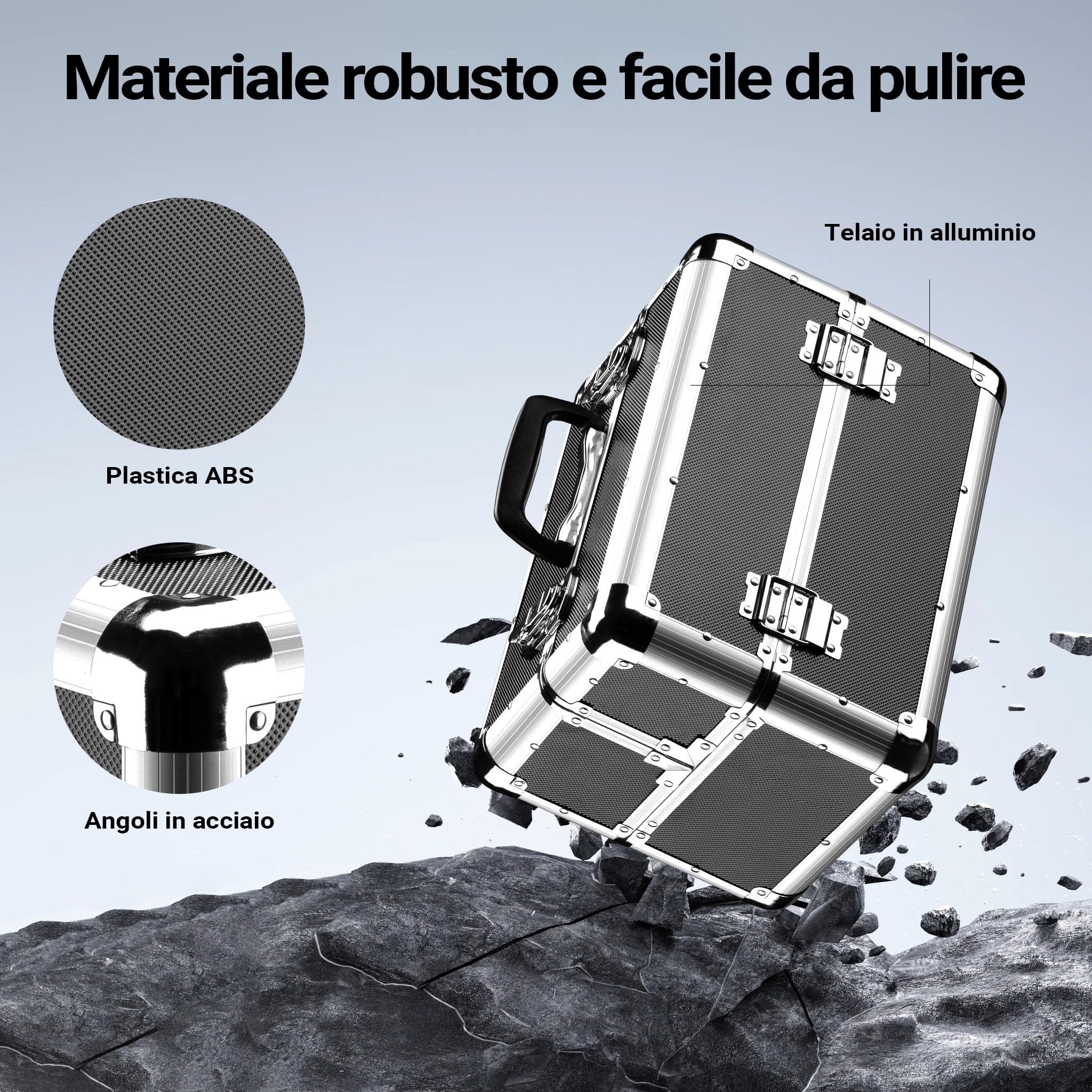 Wiltec Cassetta Attrezzi Alluminio Vuota 35,5 cm con Chiave