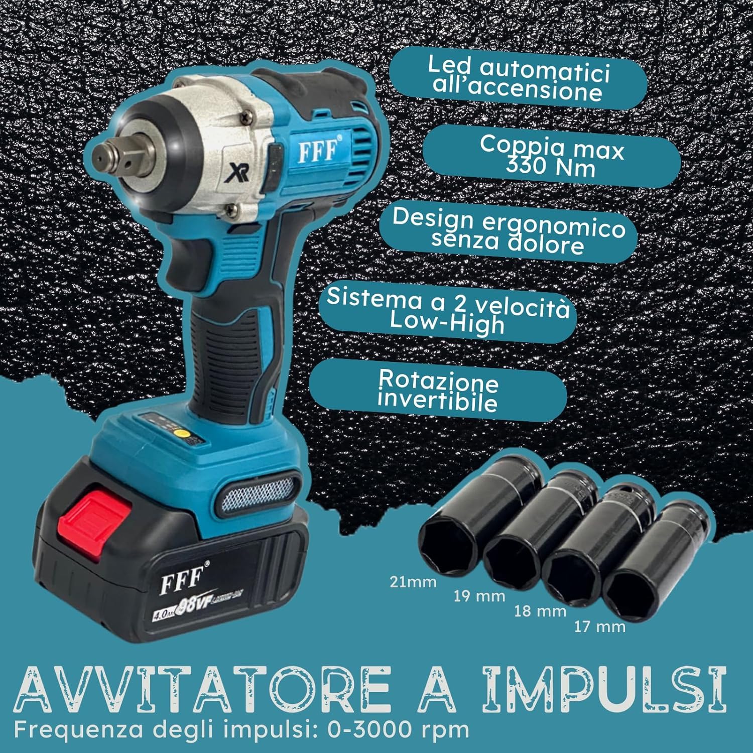 DE ROSA SHOP Kit 3 in 1 trapano smerigliatrice avvitatore impulsi