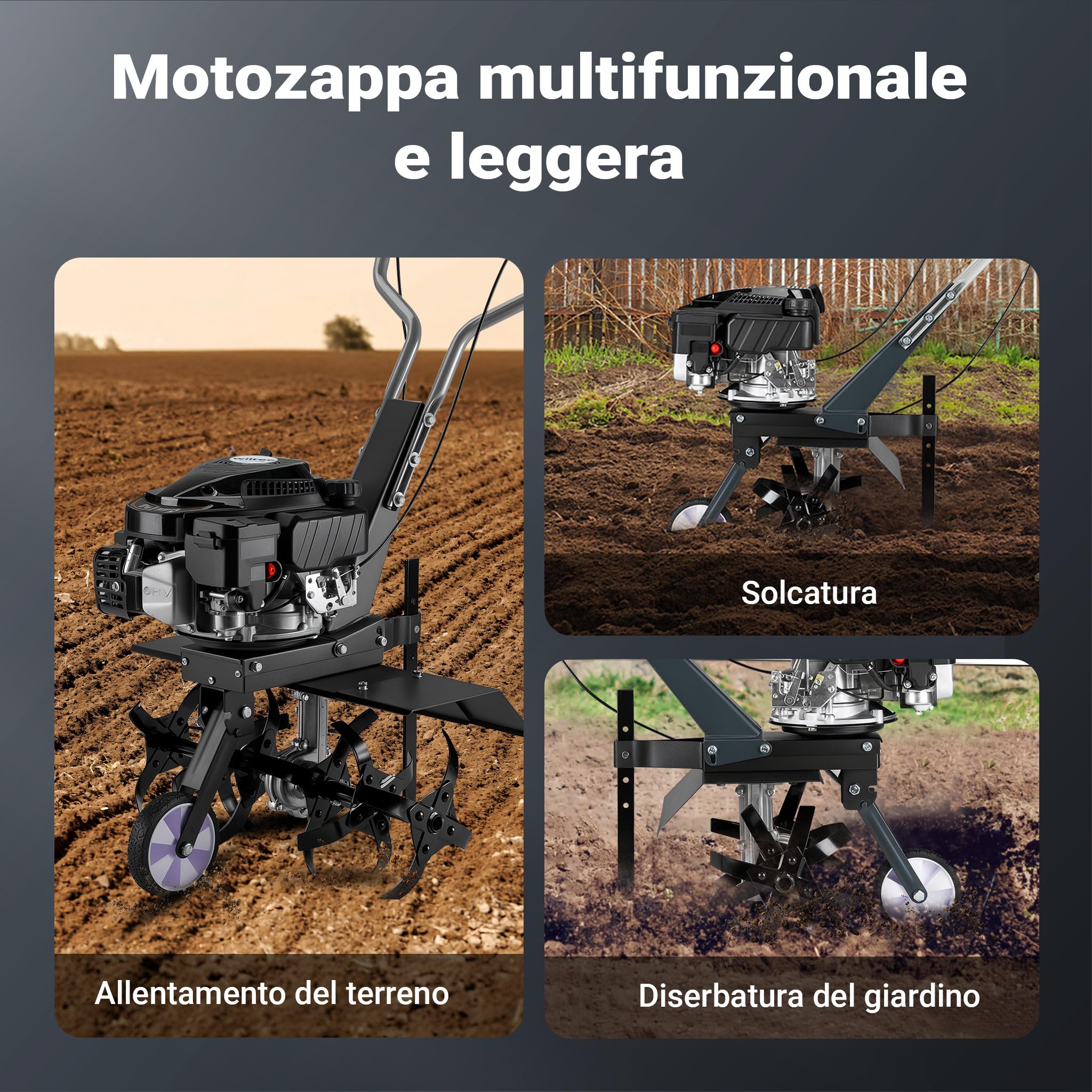 Wiltec motozappa a scoppio 60 cm 2,5 kW 144cc 6 lame