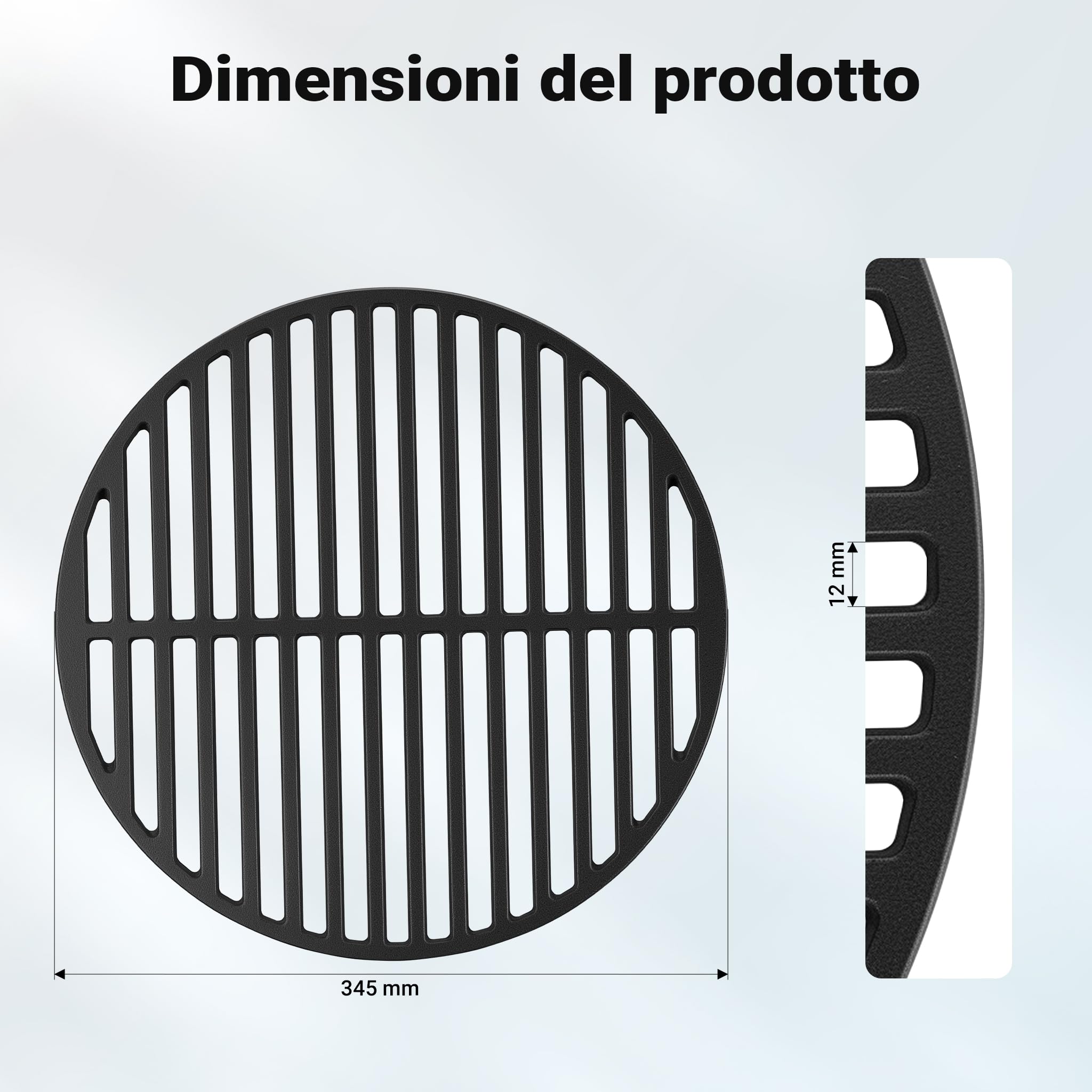 Wiltec griglia barbecue in ghisa rotonda 34,5 cm spessore 9 mm