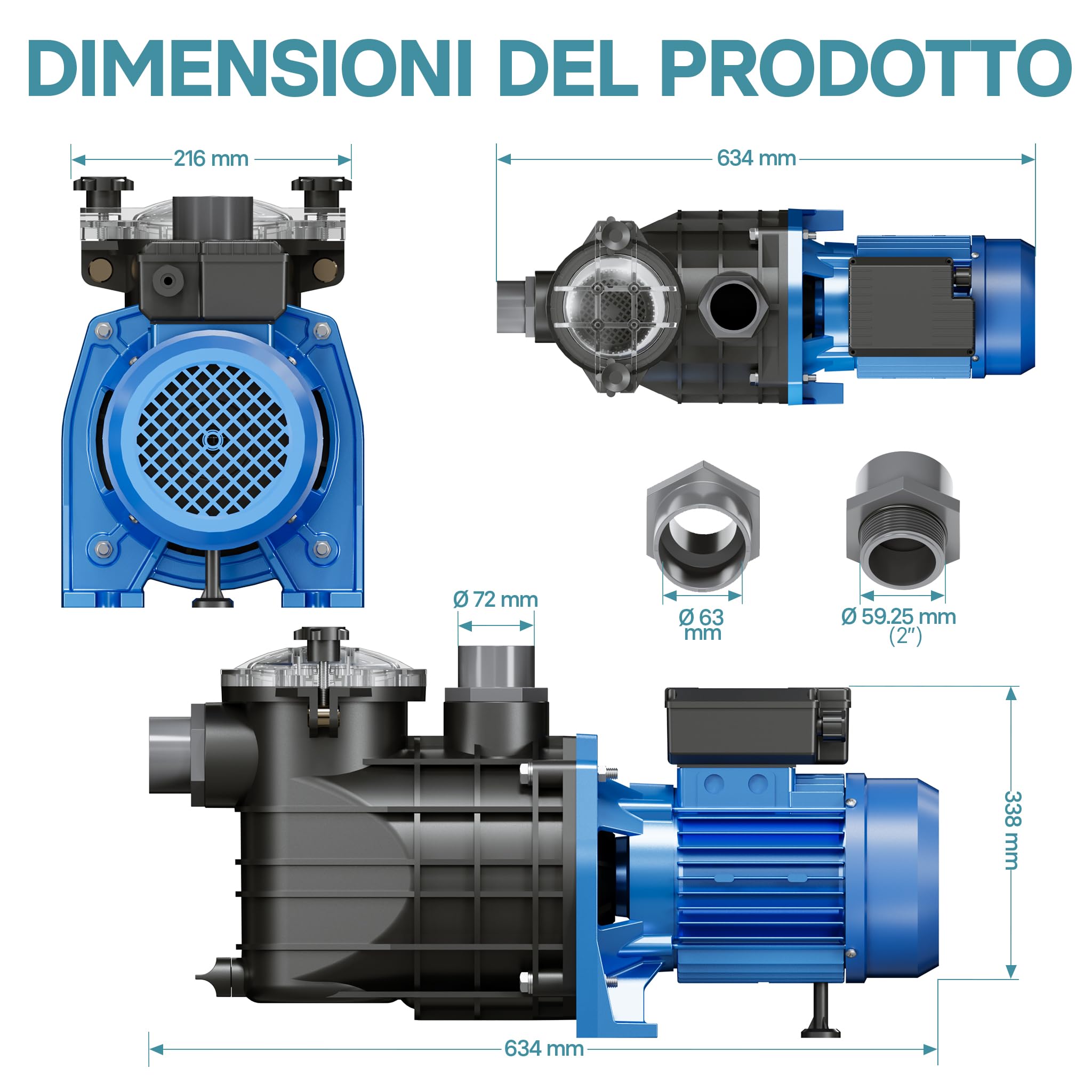Wiltec Pompa piscina 34800 l/h 3000W con filtro