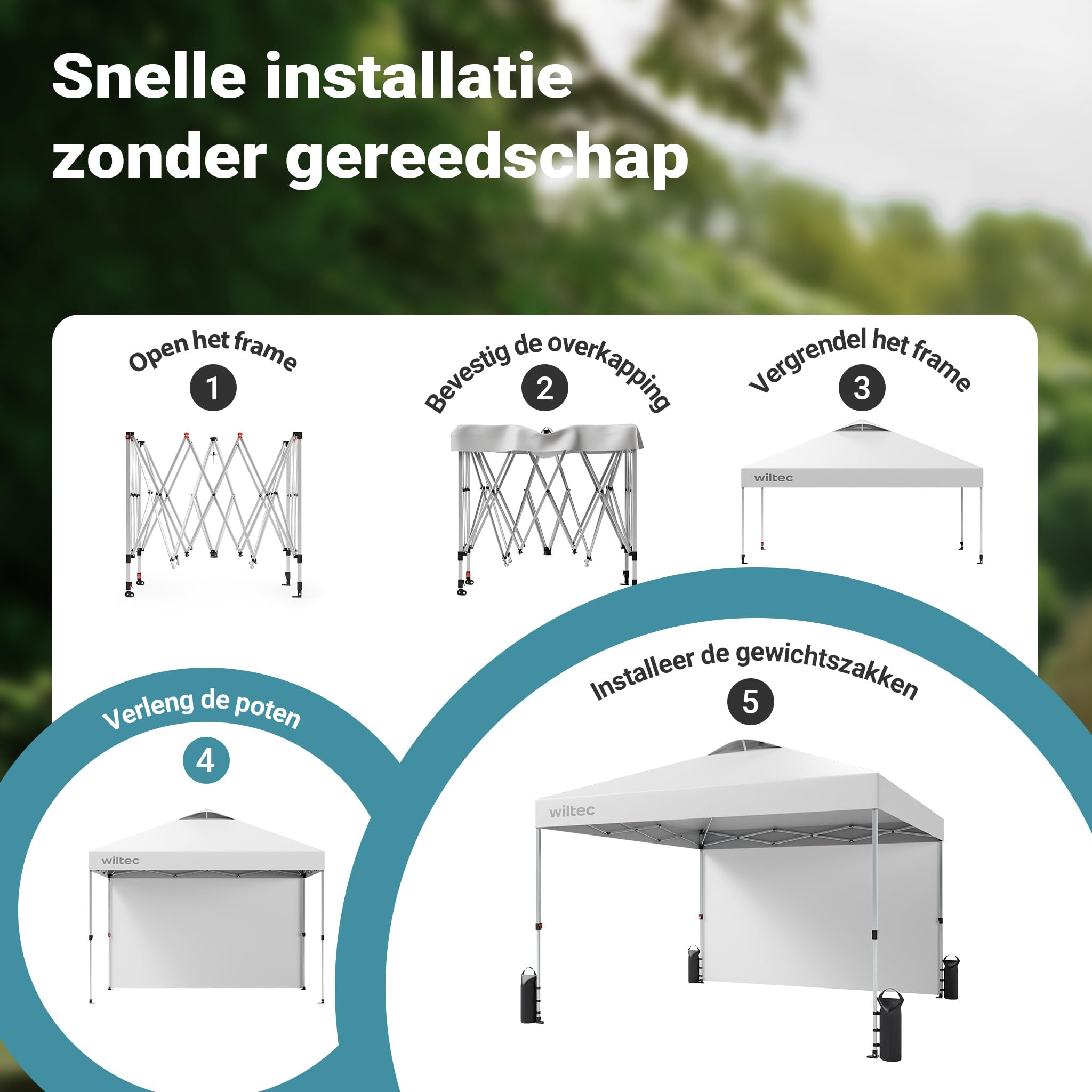 Wiltec Gazebo Pieghevole Pop-Up 3x3 m Bianco con Parete