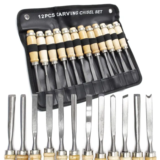 Wiltec Scalpelli sgorbie legno set 12 pezzi acciaio