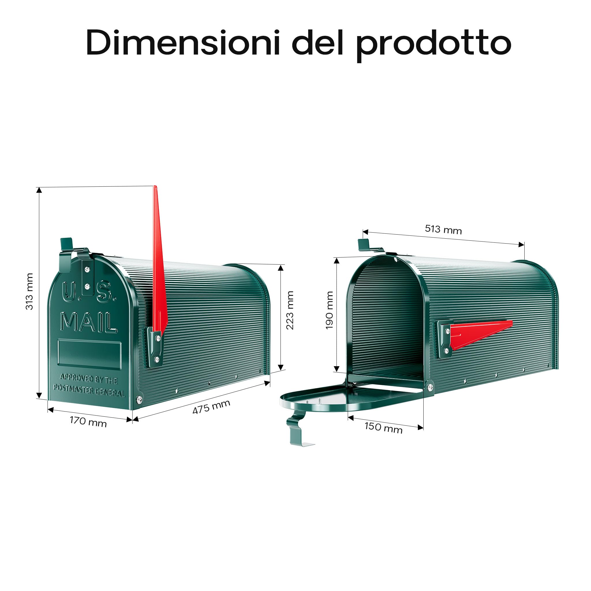 Wiltec Cassetta Postale Americana Verde in Acciaio