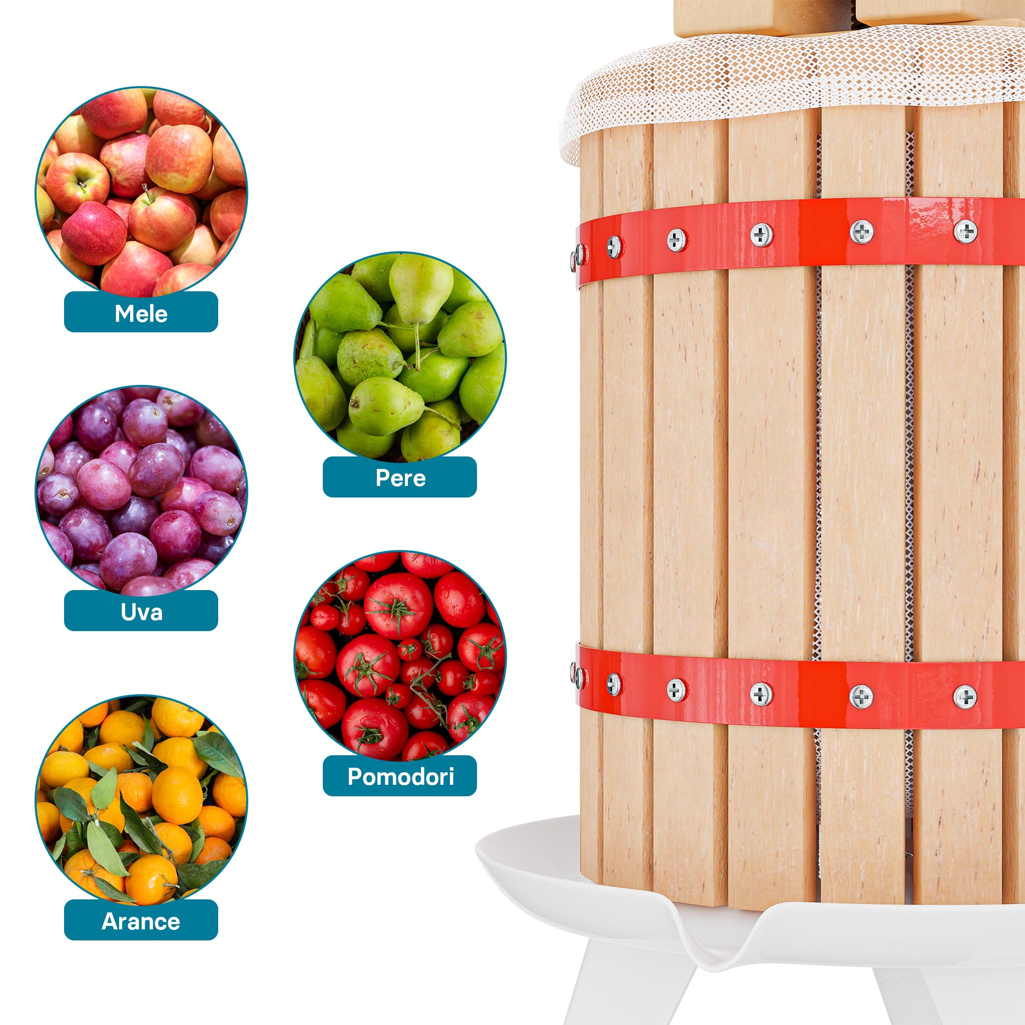 Wiltec torchio frutta manuale 6 l con panno gabbia legno faggio