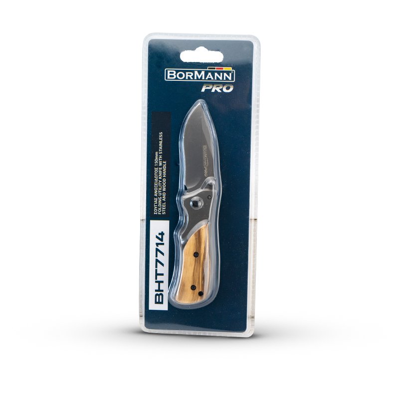 Bormann Coltello Utility Pieghevole Inox Manico Legno