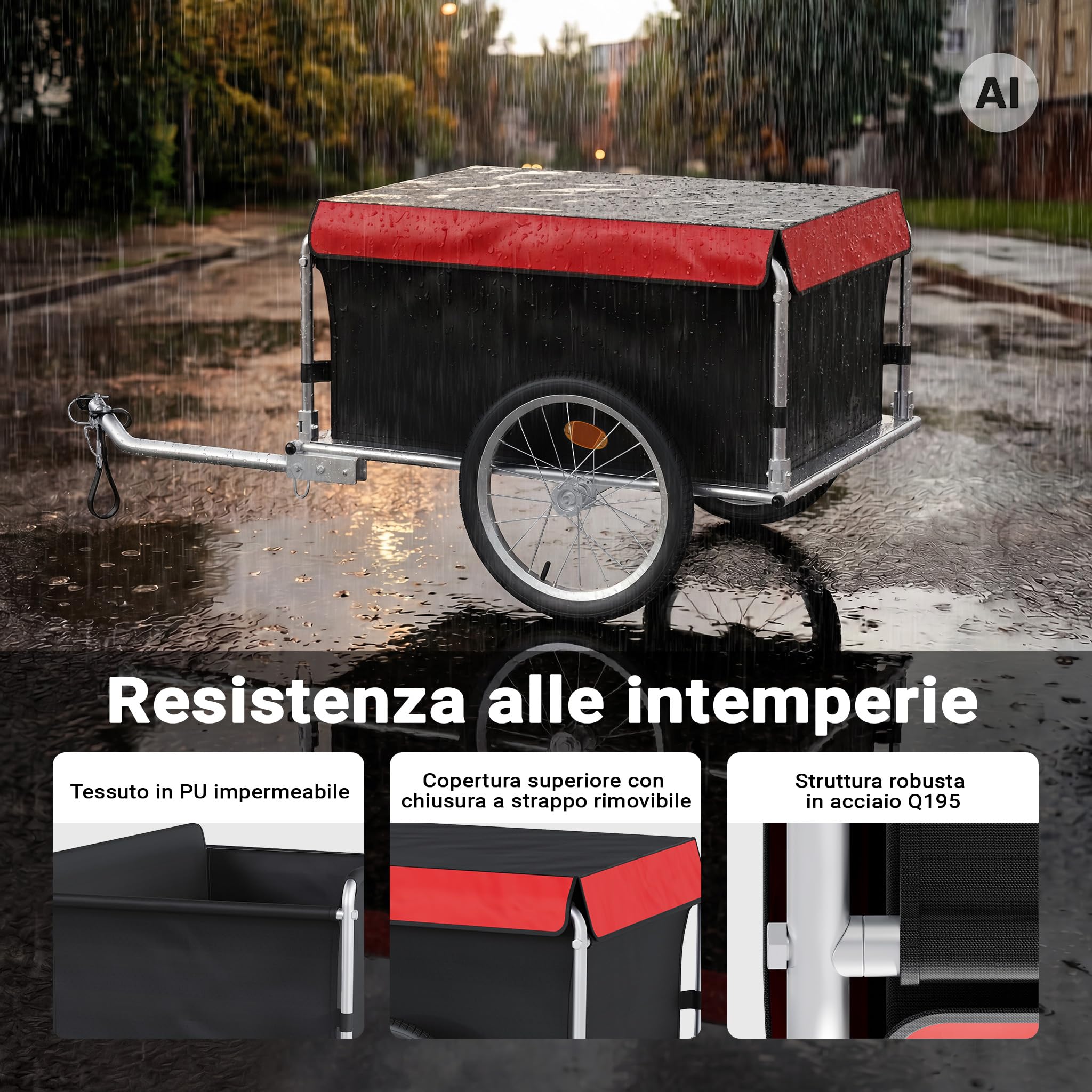 Wiltec Rimorchio Bici 65 kg con timone pieghevole