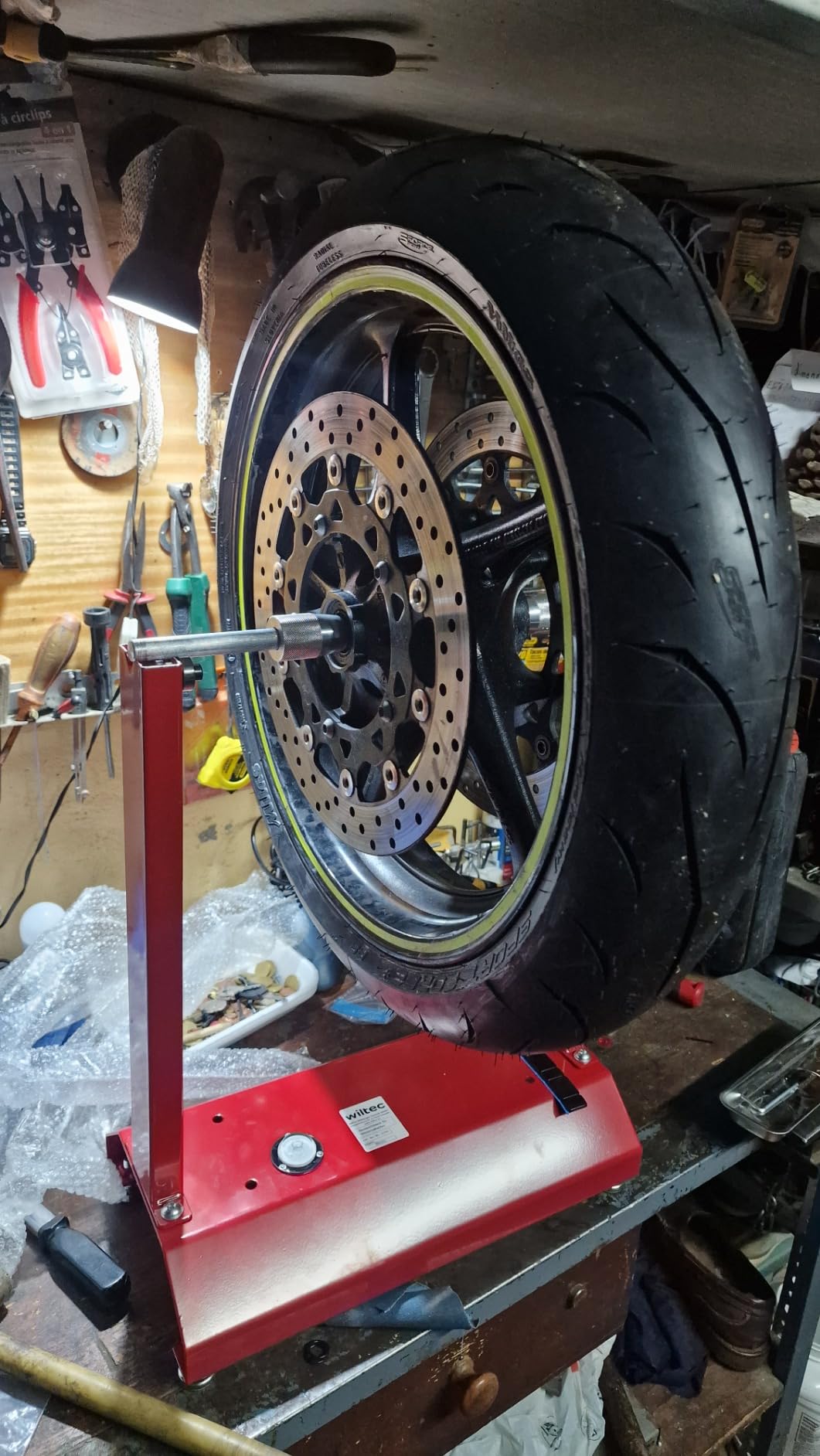 Wiltec cavalletto equilibratrice ruote moto acciaio bilanciatore