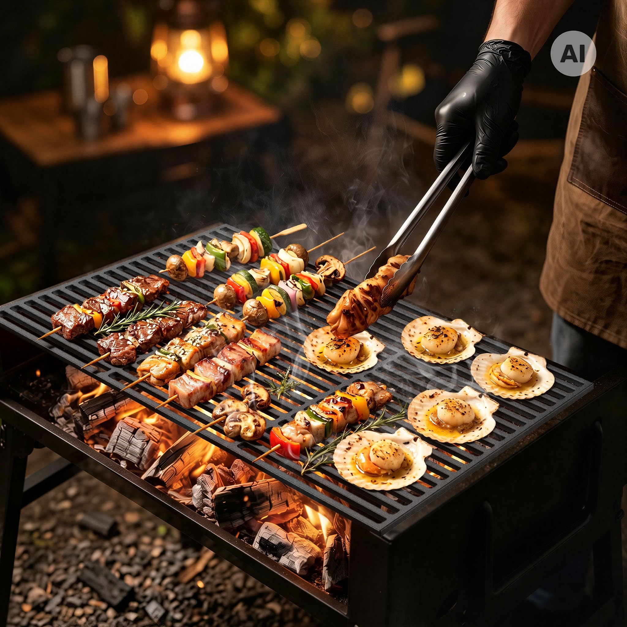 Wiltec griglia barbecue ghisa rettangolare 54x34 cm carbone gas