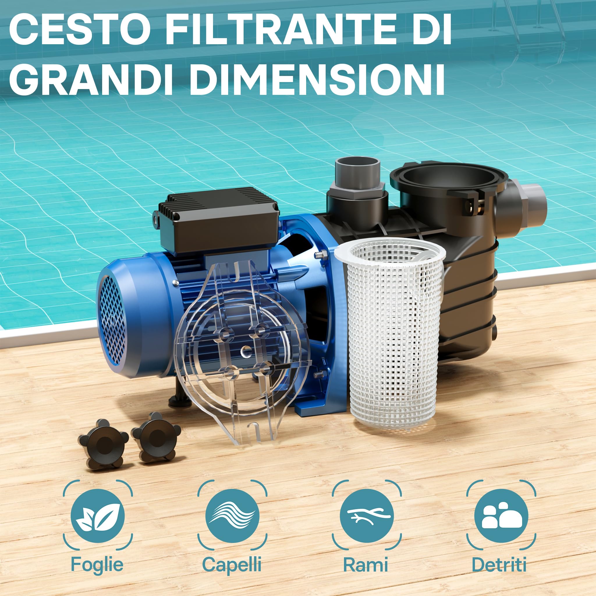 Wiltec Pompa piscina 34800 l/h 3000W con filtro