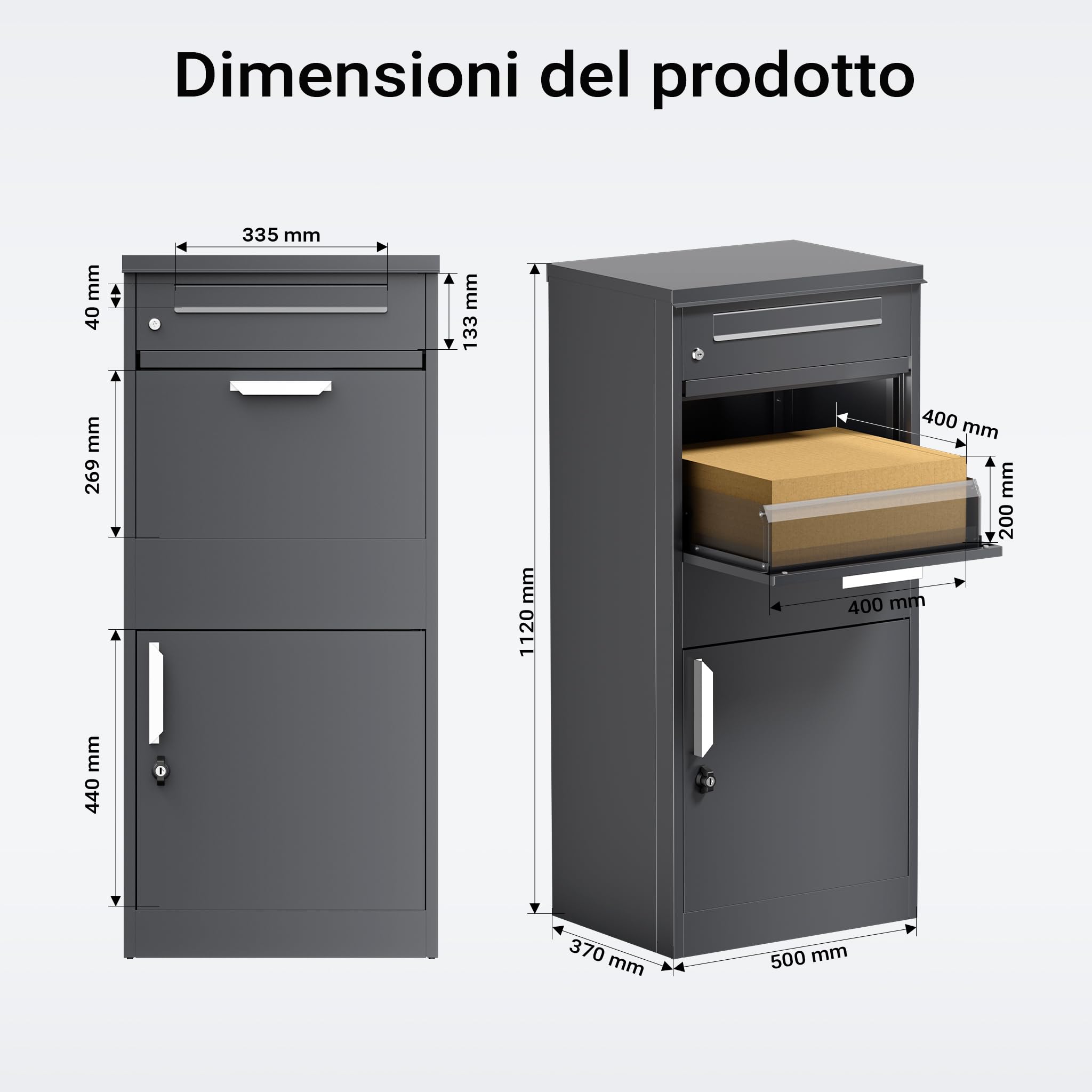 Wiltec cassetta pacchi antracite 500x370x1120 mm con serratura