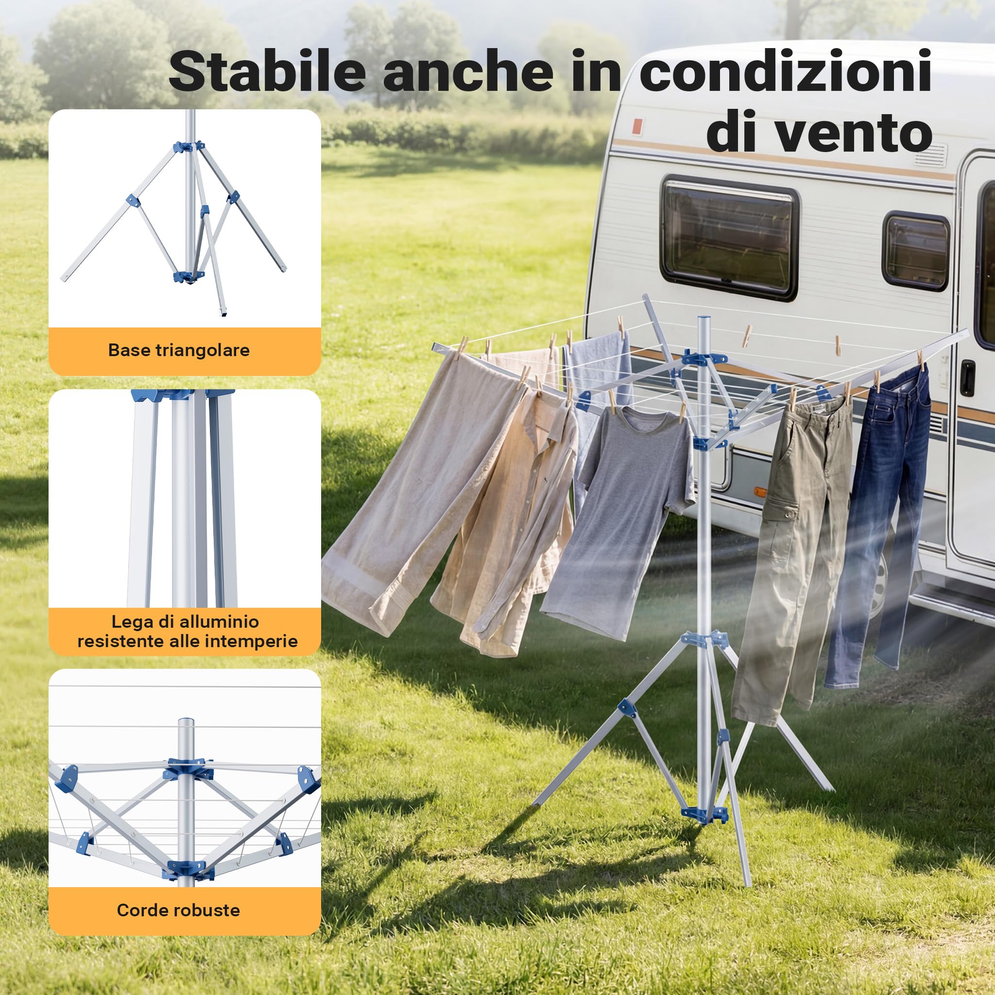 Wiltec Stendibiancheria a Ombrello 16 m alluminio 155 cm