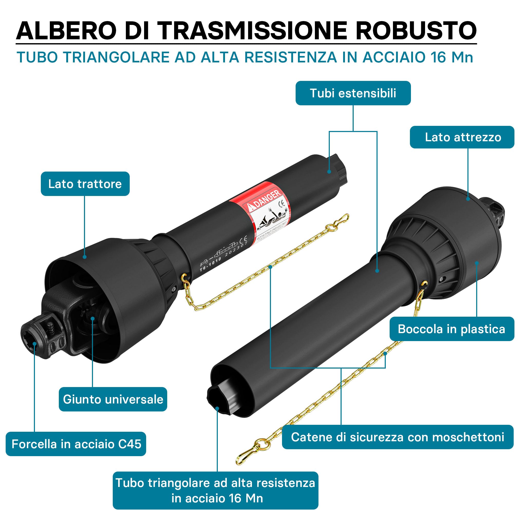 Wiltec T6 albero cardanico 1010-1310 mm 830 Nm 100 CV