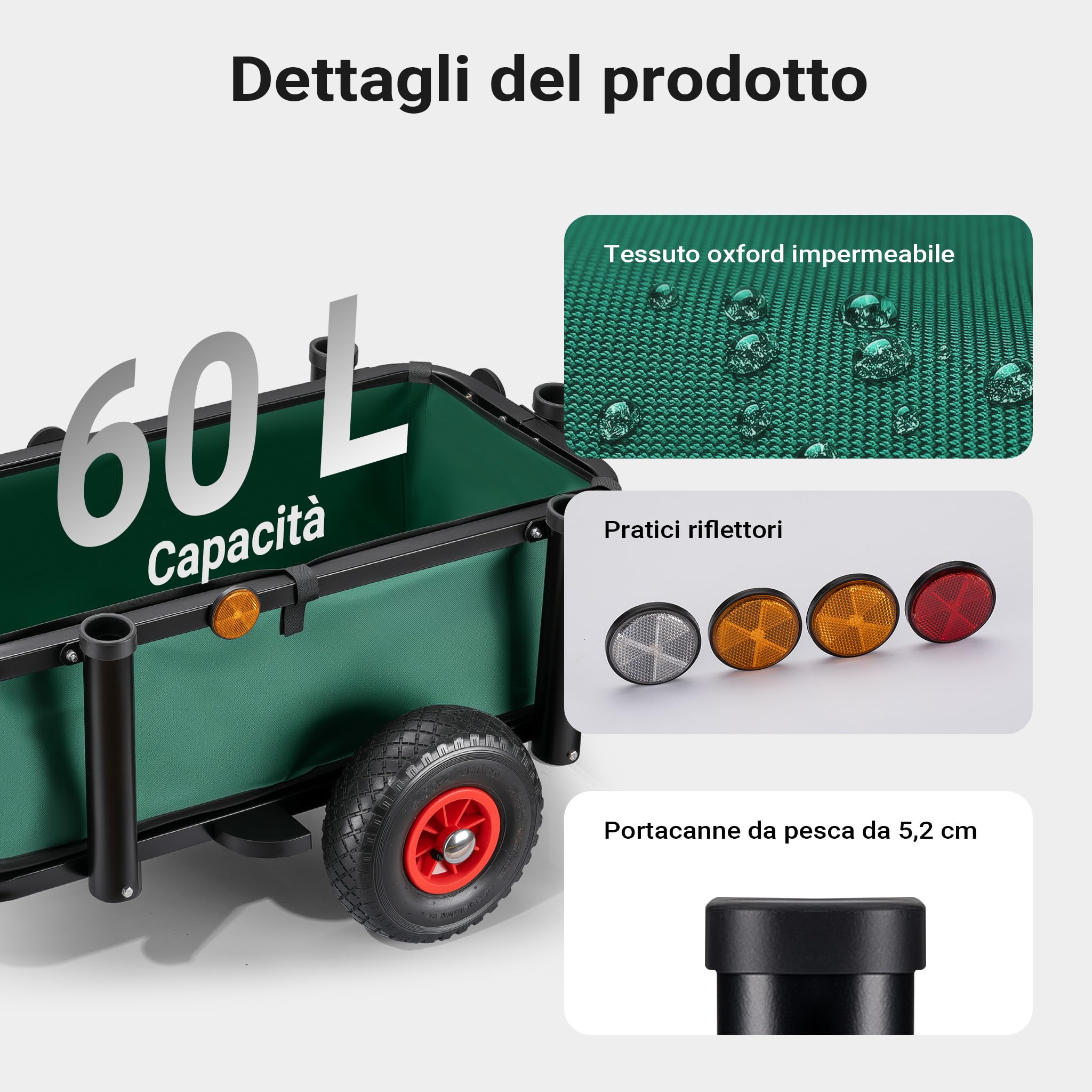 Wiltec Carrello da Pesca 50 kg 60 Litri con Ruote Pneumatiche