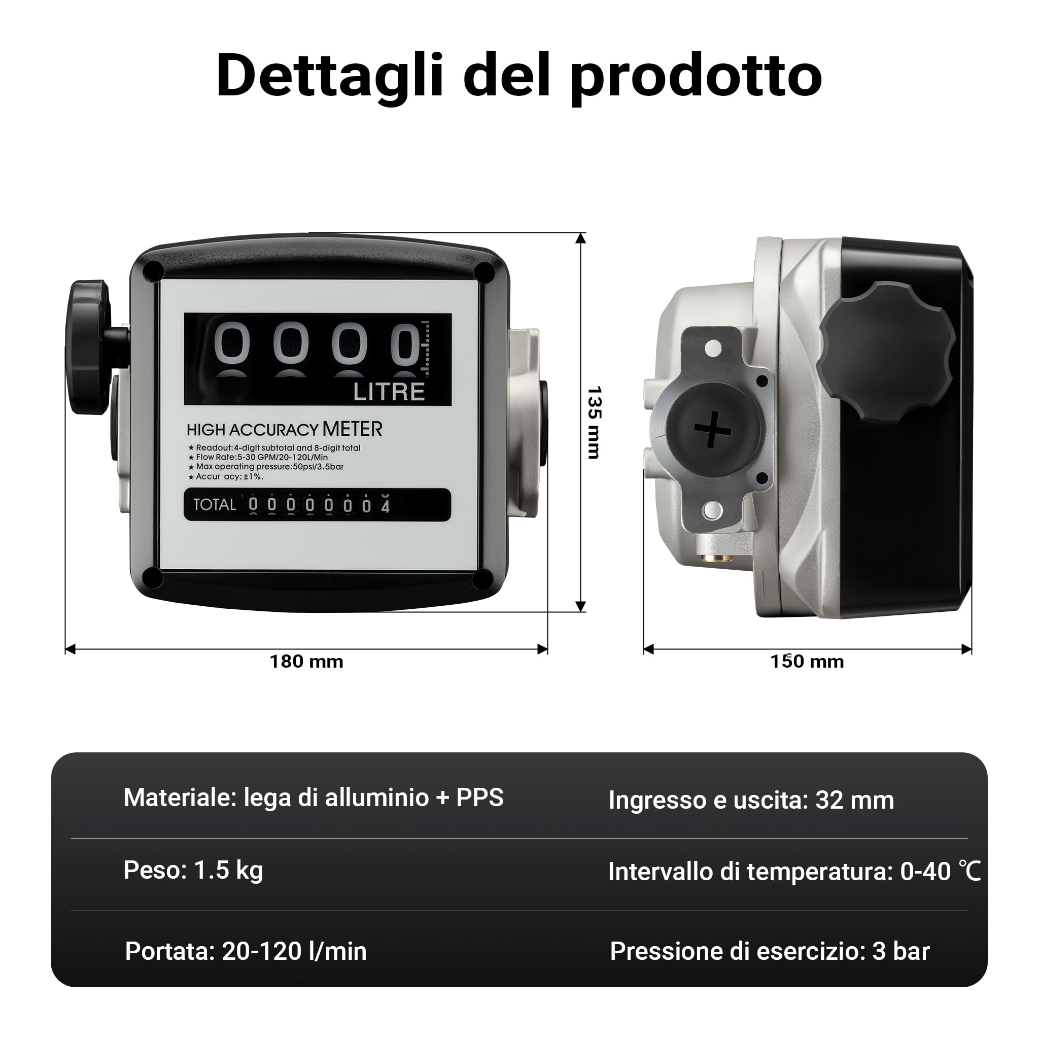 Wiltec Contatore gasolio 20-120 l/min 25,4 mm diesel