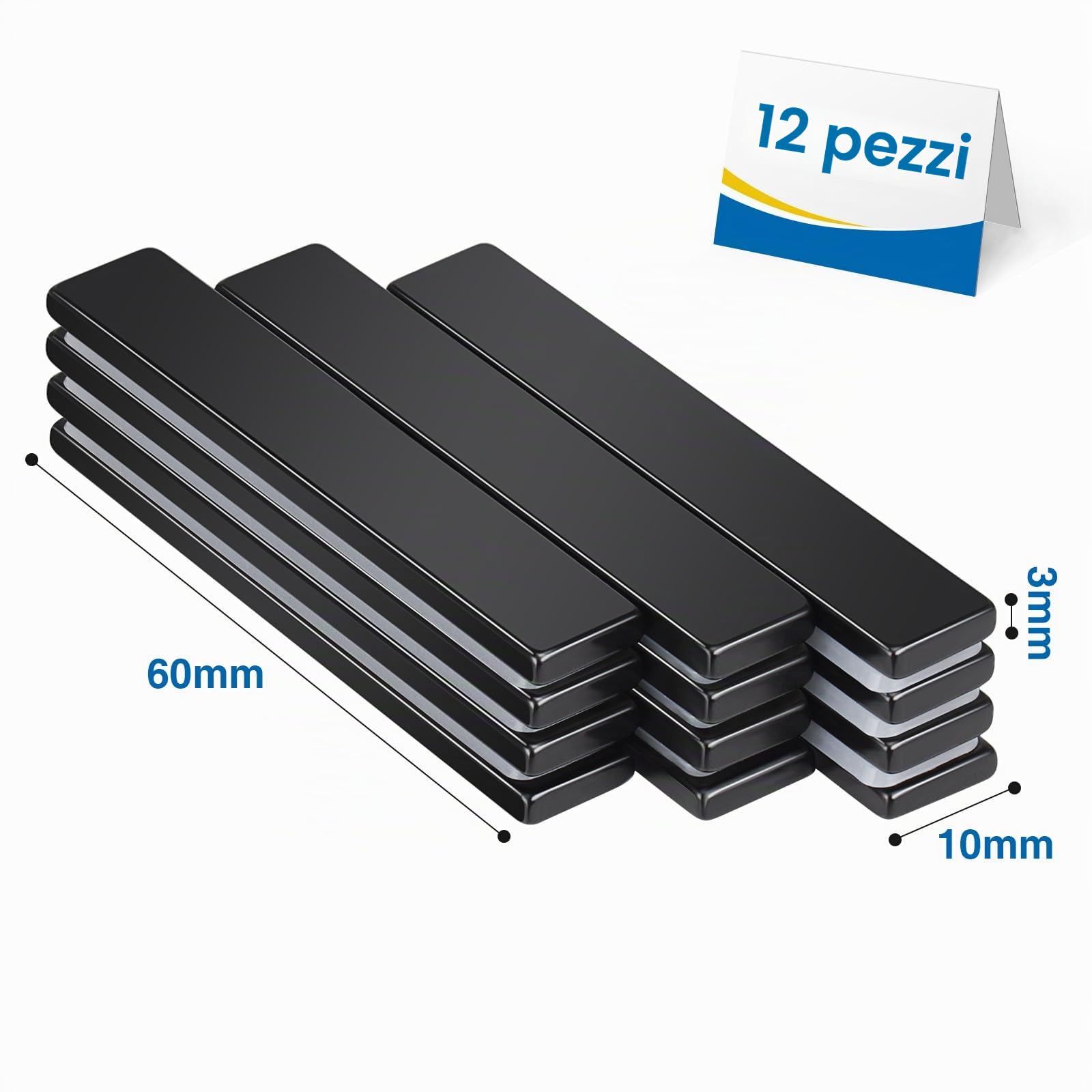 Wzone magneti neodimio autoadesivi 60x10x3 12 pezzi neri