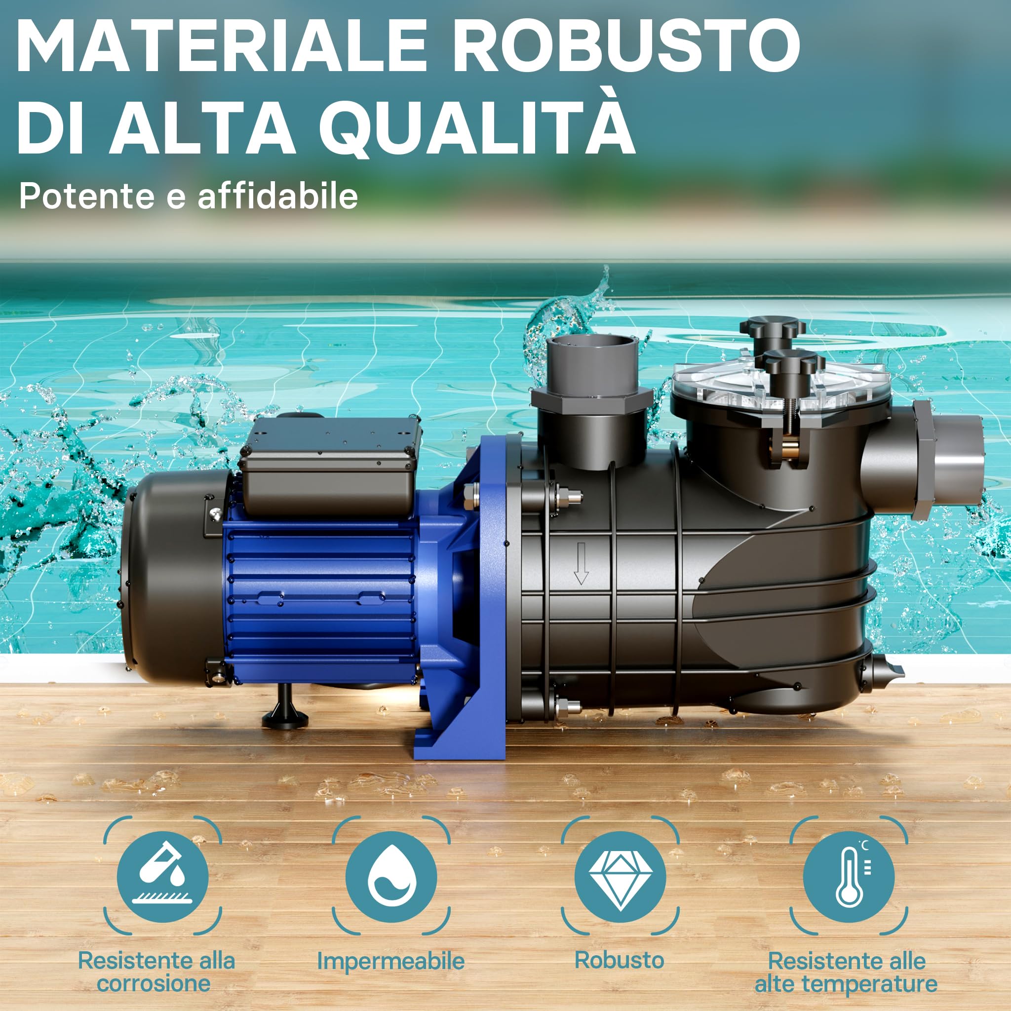 Wiltec Pompa Piscina 13800 l/h 550W con Prefiltro