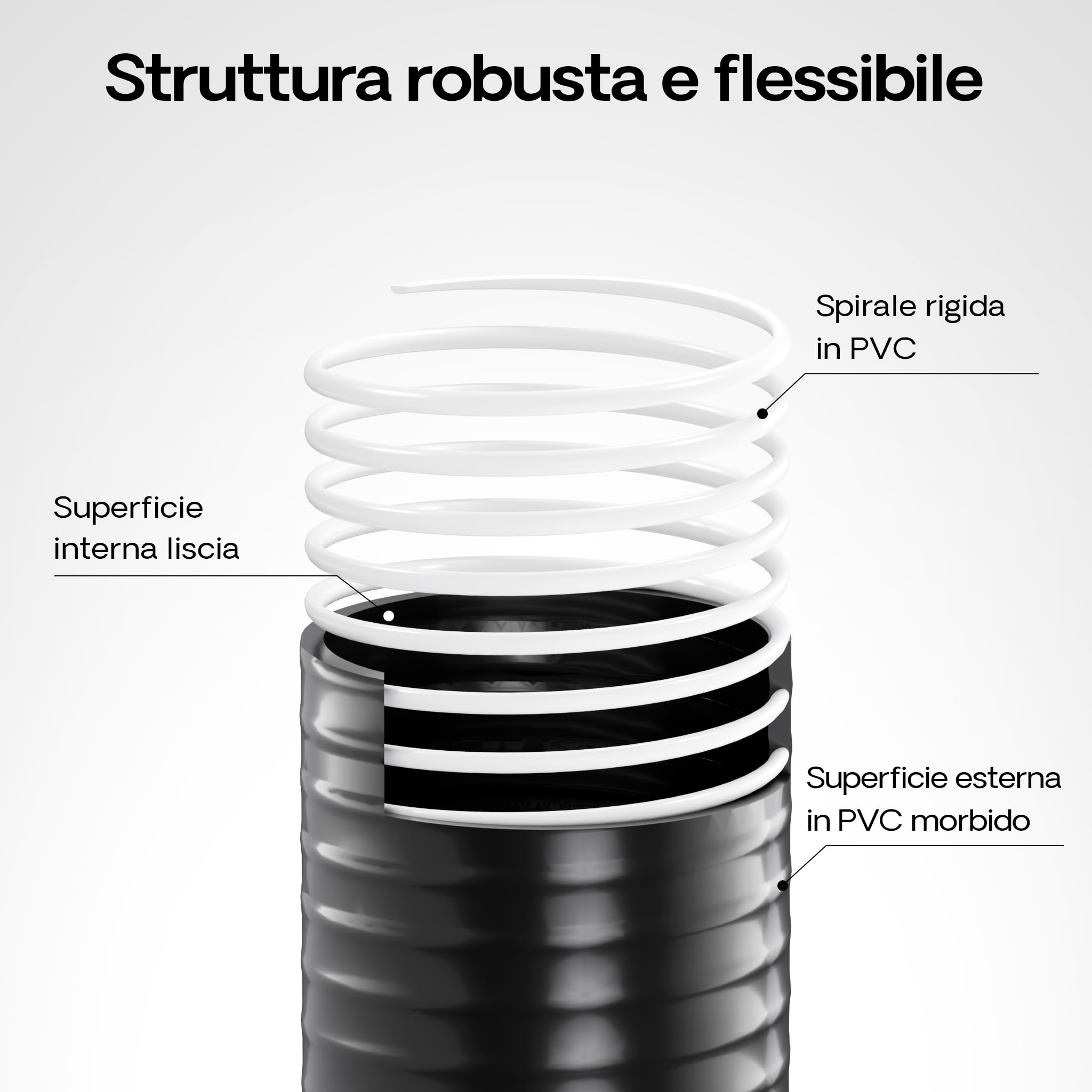 Wiltec tubo aspirazione spiralato nero 5m D40mm