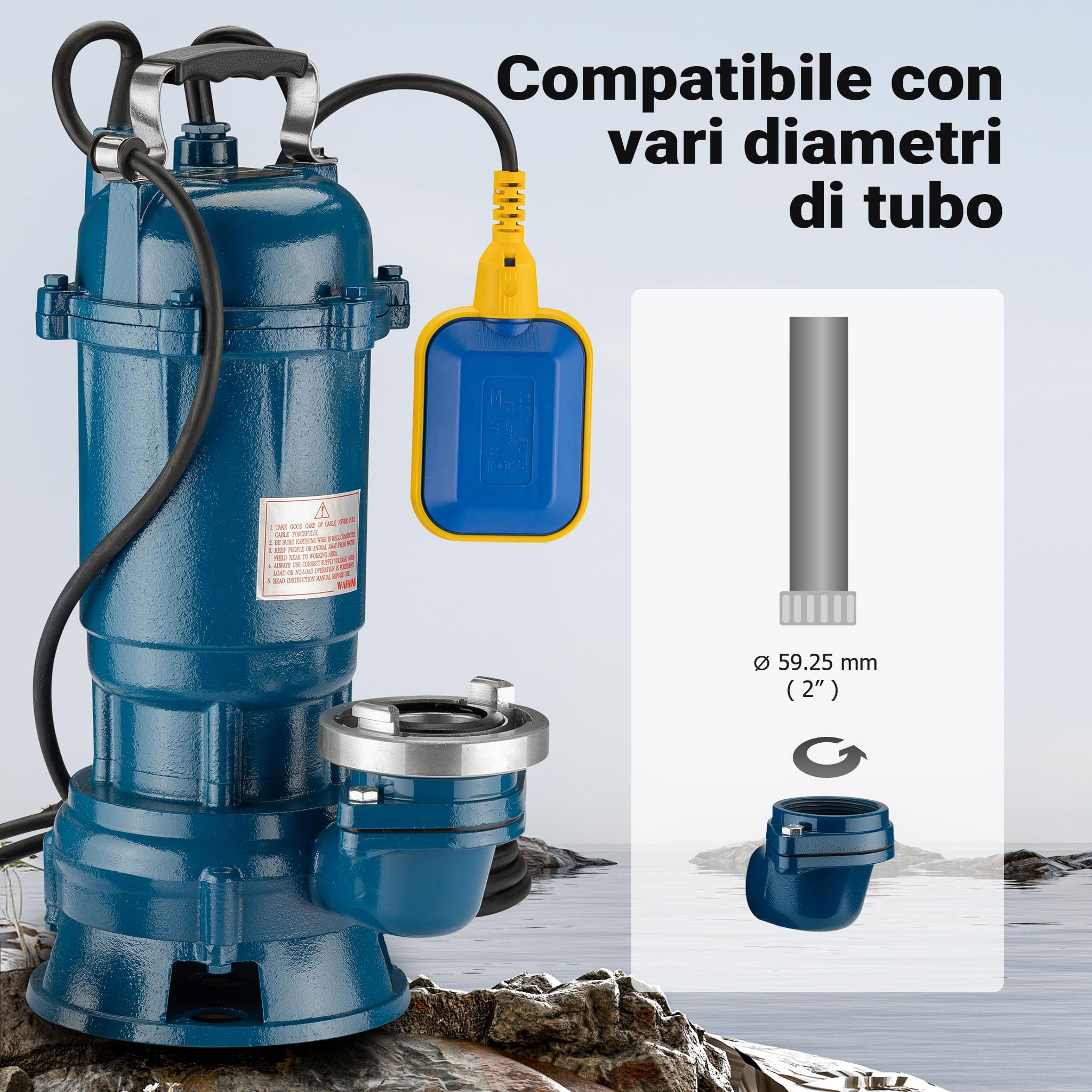 Wiltec Pompa Acque Nere 550W 10000 L/h con Galleggiante