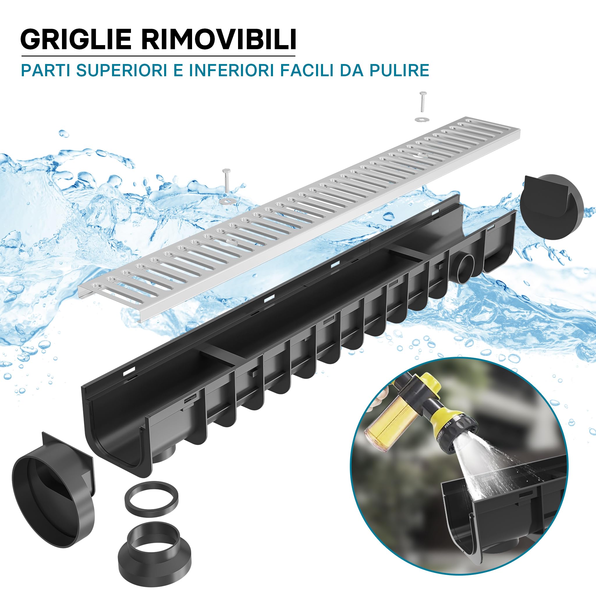 Wiltec Canale Scolo 1m Griglia Zincata Canaletta 1,5t PP