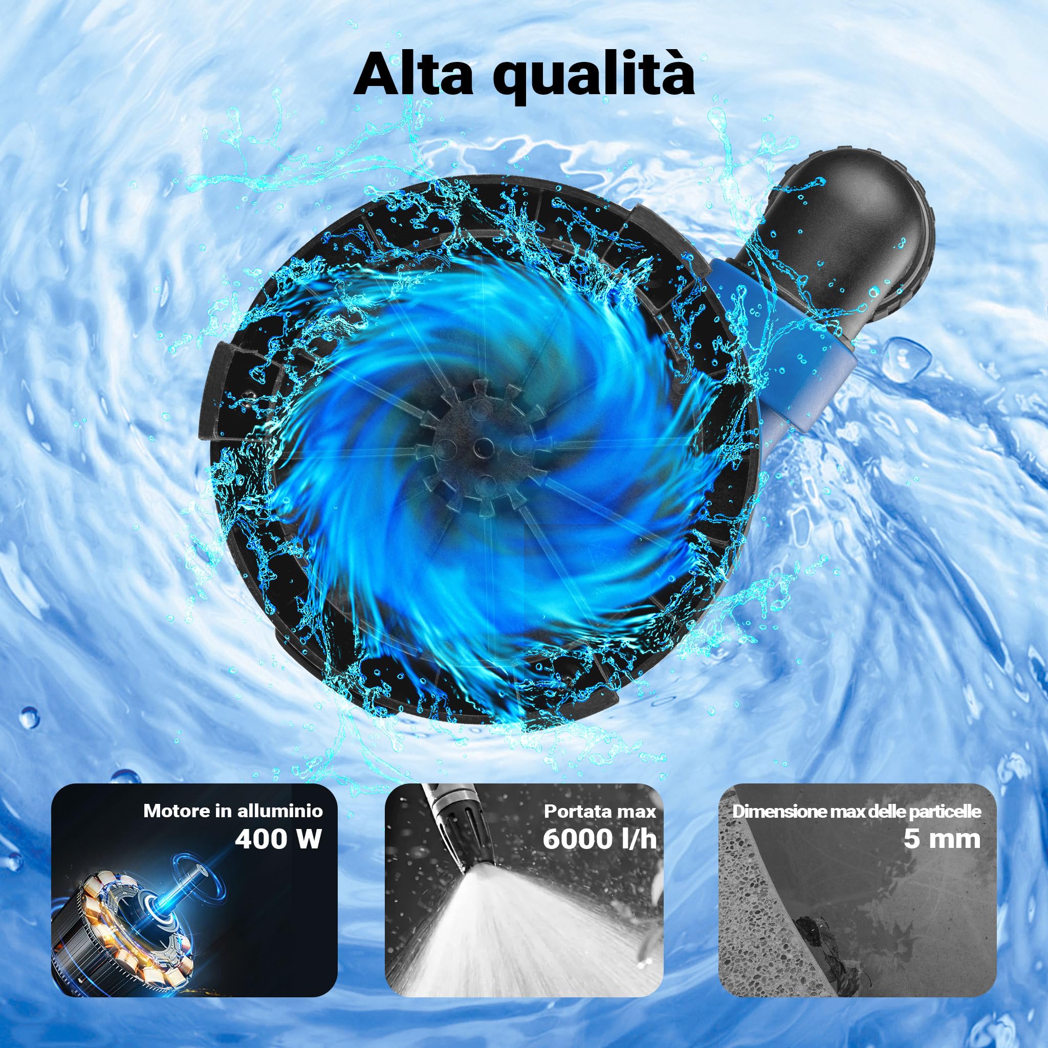 Wiltec pompa sommersa acque reflue 400W 6000 l/h 7m