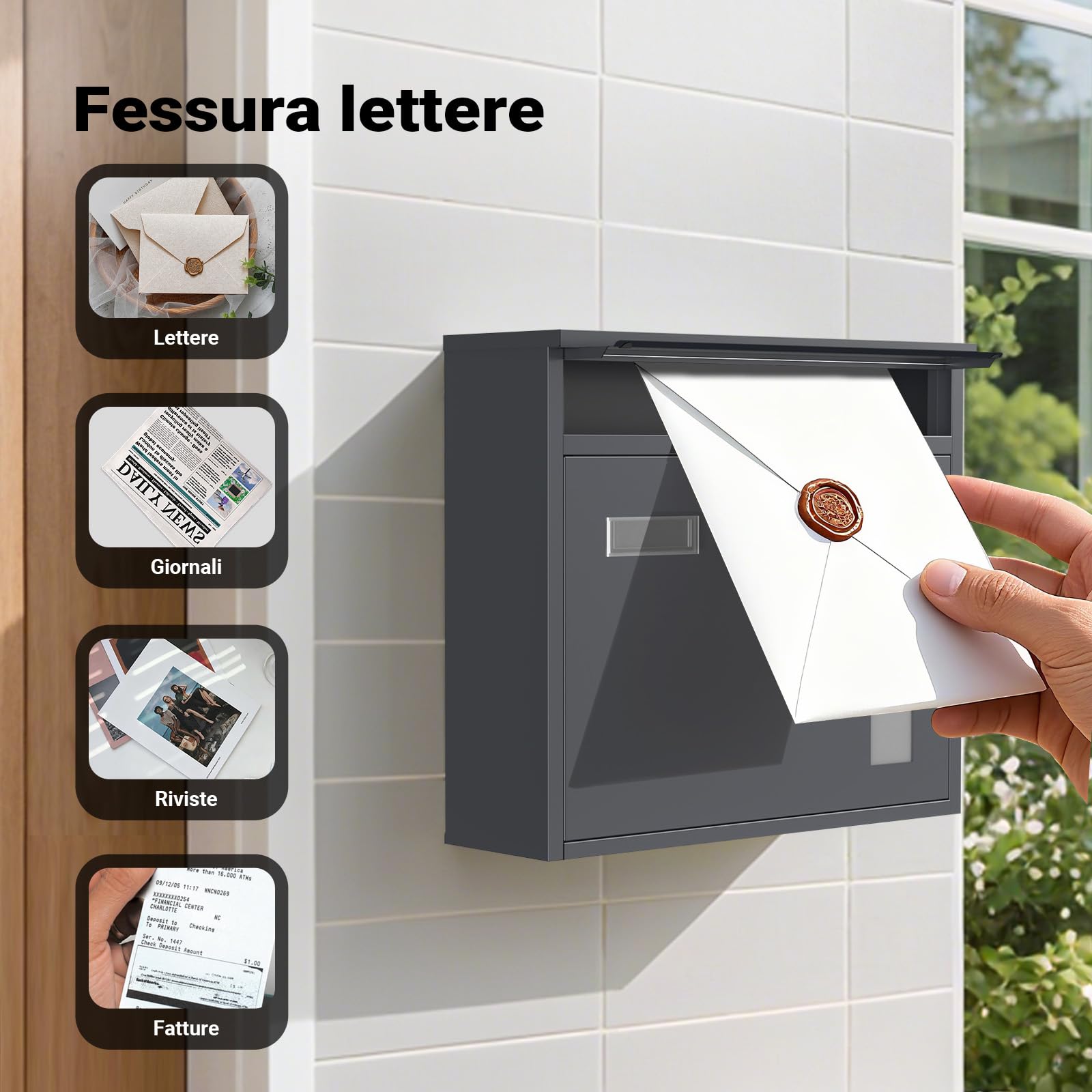 Wiltec Cassetta Postale V12 Antracite Finestrelle Nome