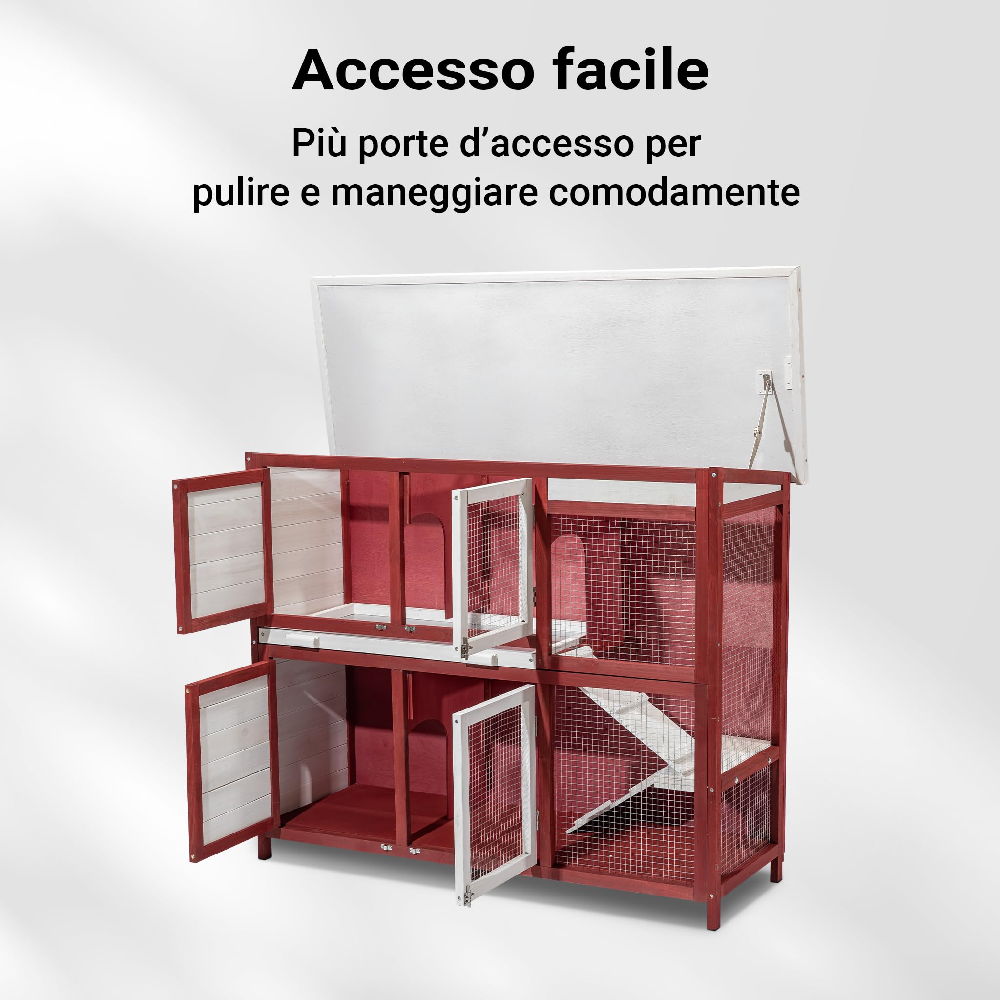 Wiltec Conigliera 2 piani legno 117,5 cm rosso-bianco