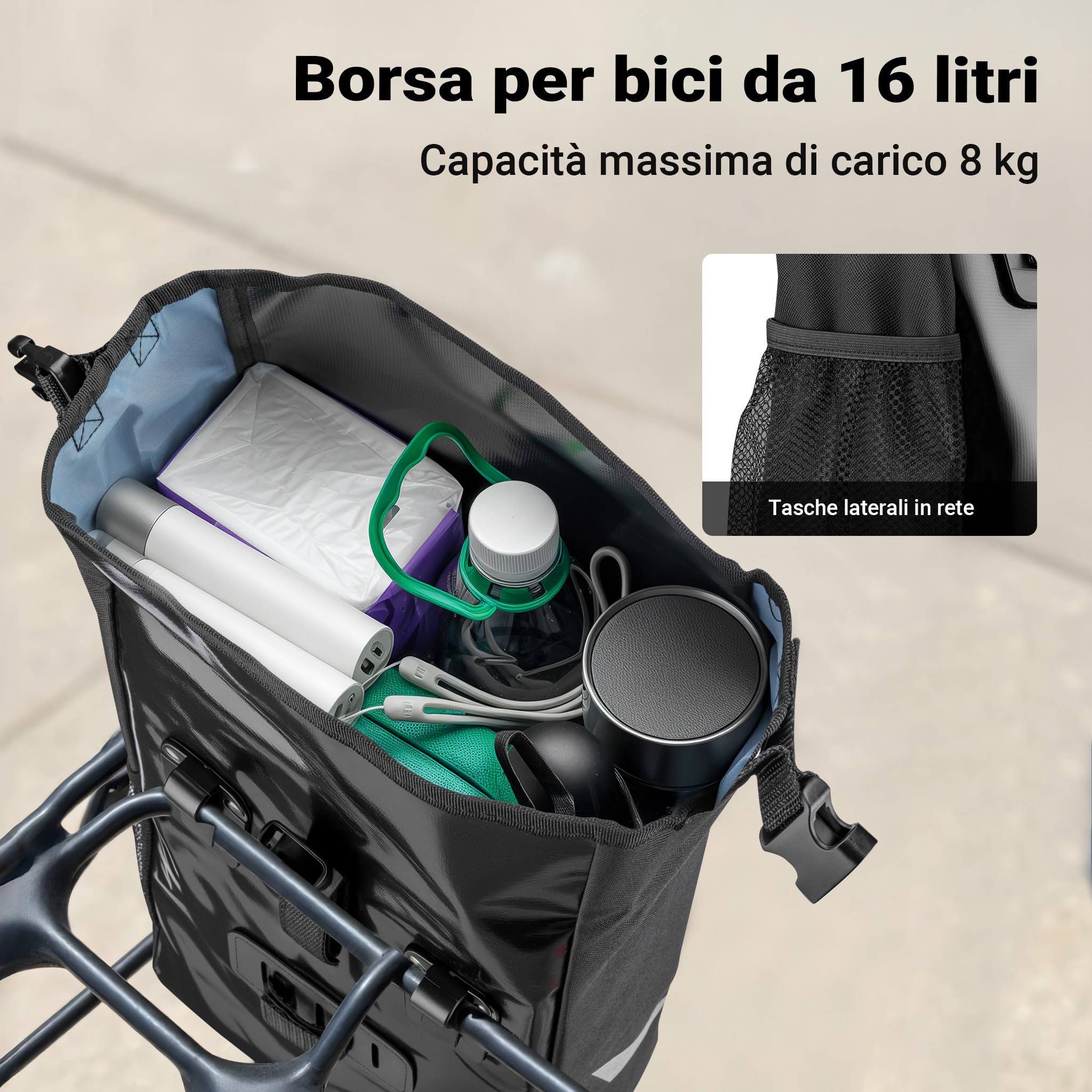 Wiltec Borsa Bici 16 l Nera Impermeabile Portapacchi