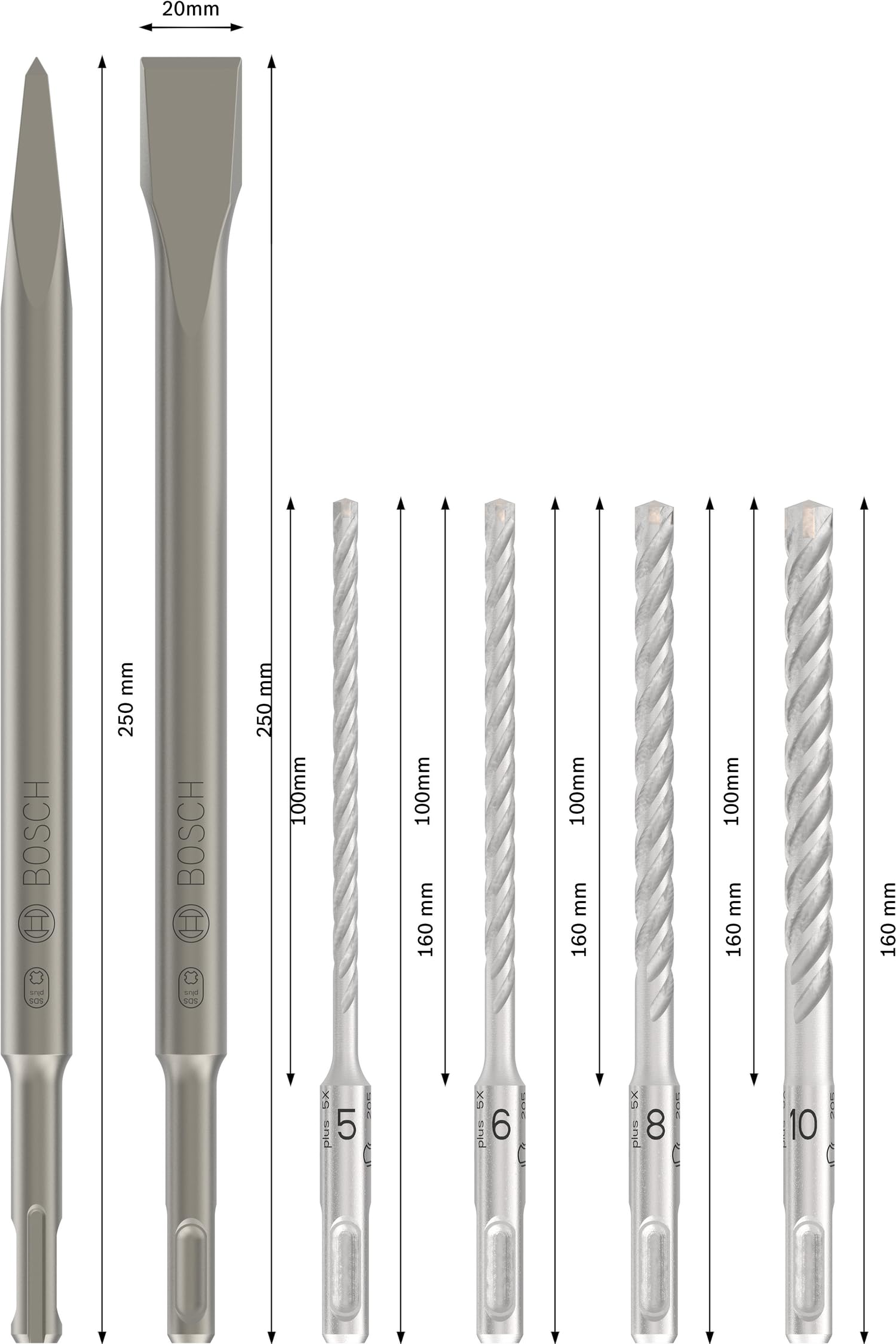 Bosch Professional SDS Plus-5 Set 6 Punte Scalpelli Cemento