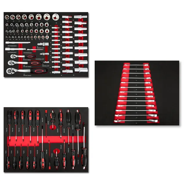 EBERTH Set Attrezzi 114 pezzi inserti schiuma rosso 3 cassetti