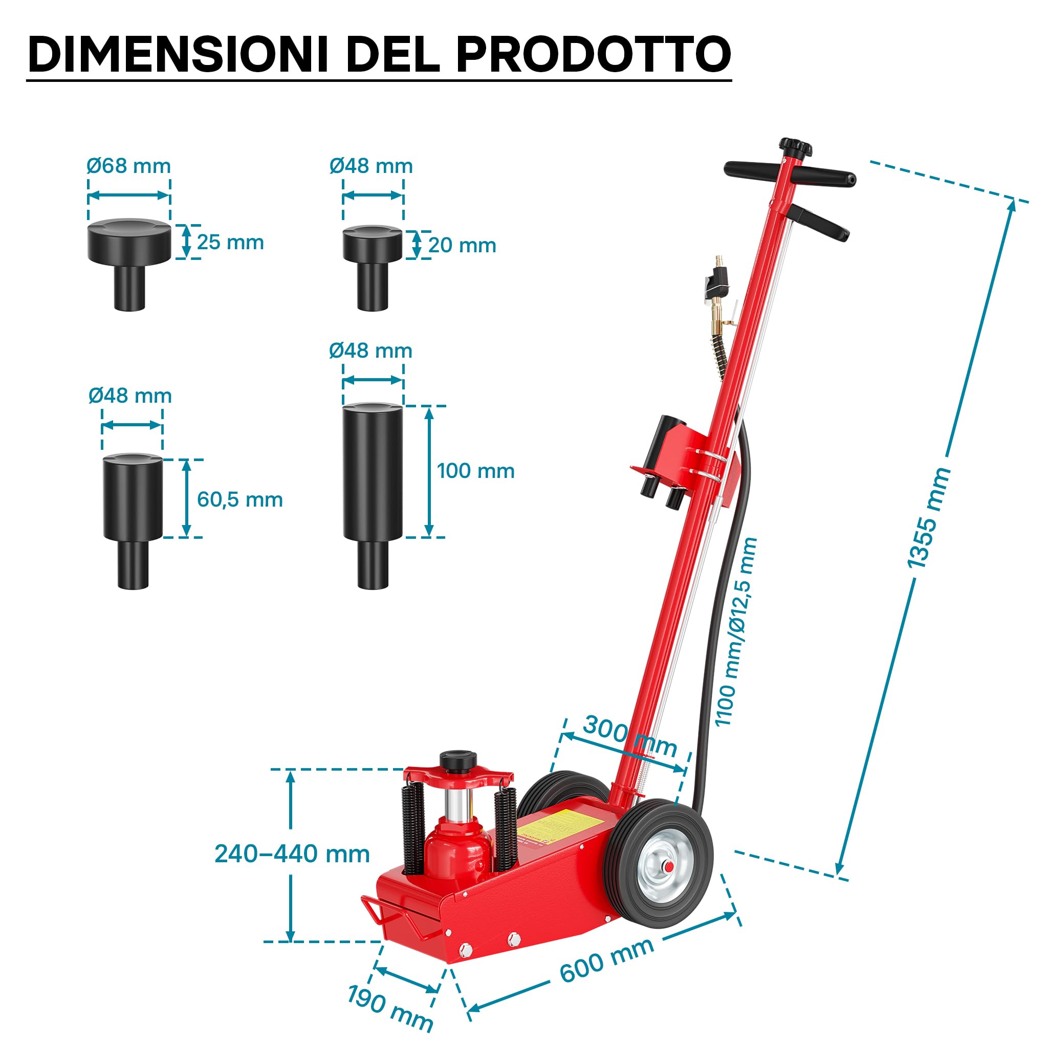 Wiltec Cric Pneumatico Carrello 22T 245-535mm