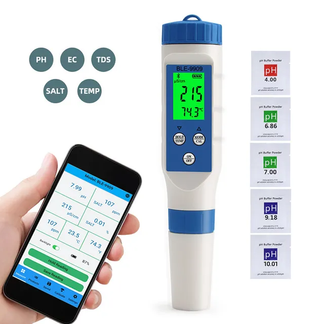 Tilswall Tester Acqua 5 in 1 Misuratore pH Bluetooth Digitale