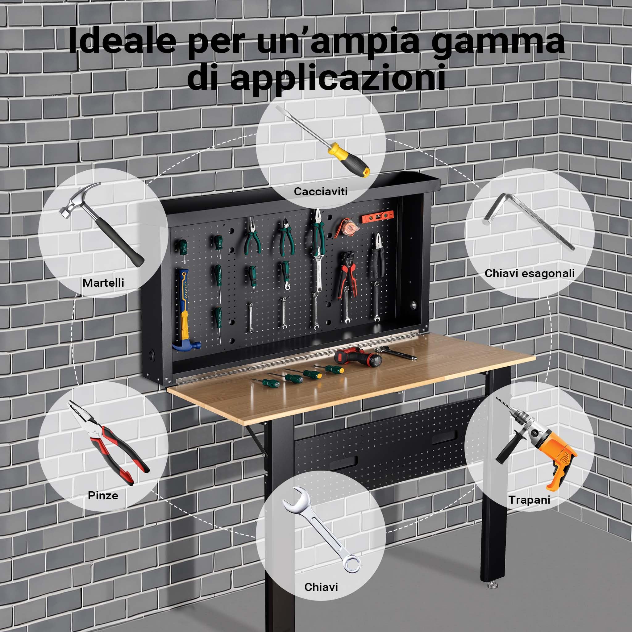 Wiltec Banco Lavoro Pieghevole Parete 120x60cm 200kg Pannello