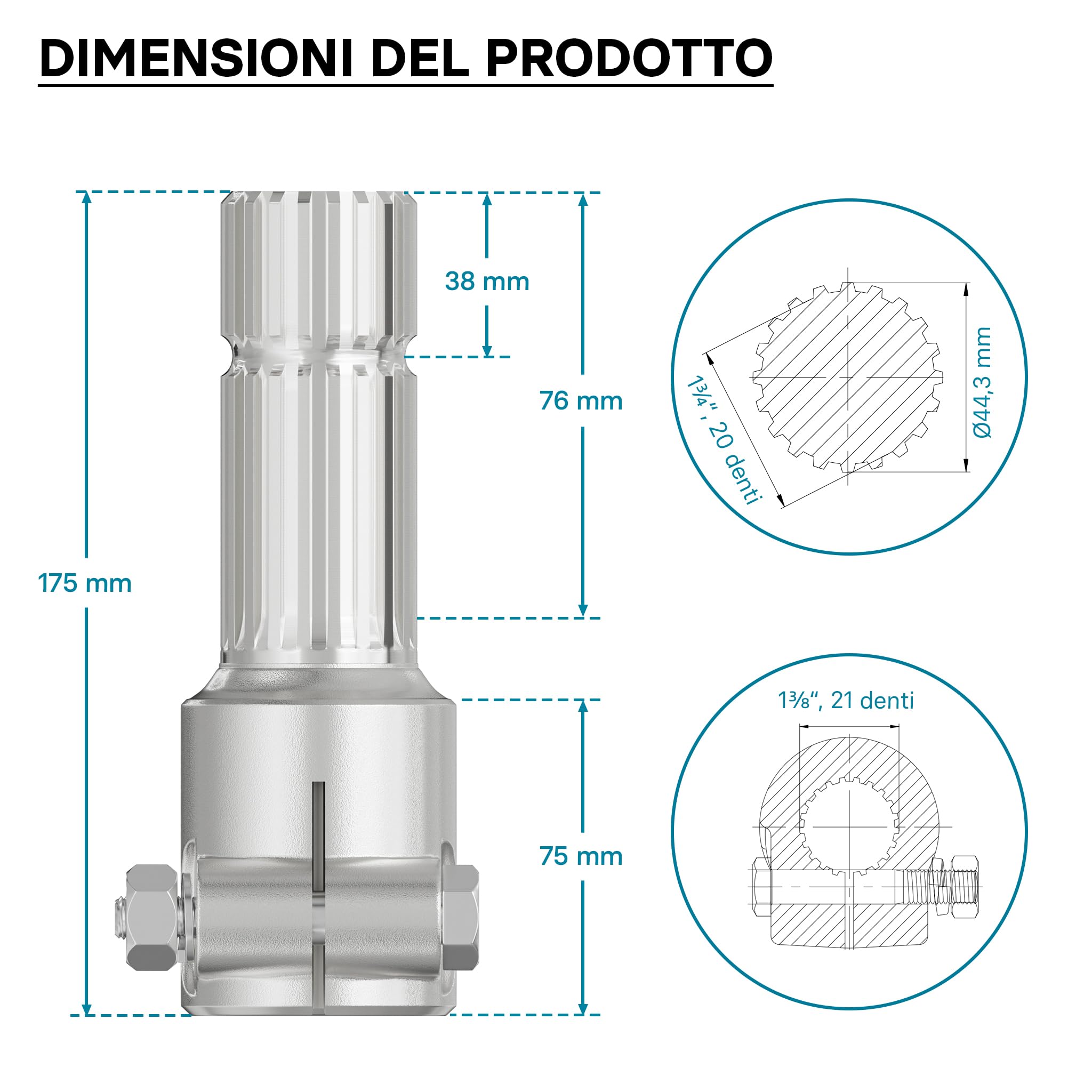Wiltec Boccola Cardano 175 mm 1 3/8" 21 / 1 3/4" 20 Denti