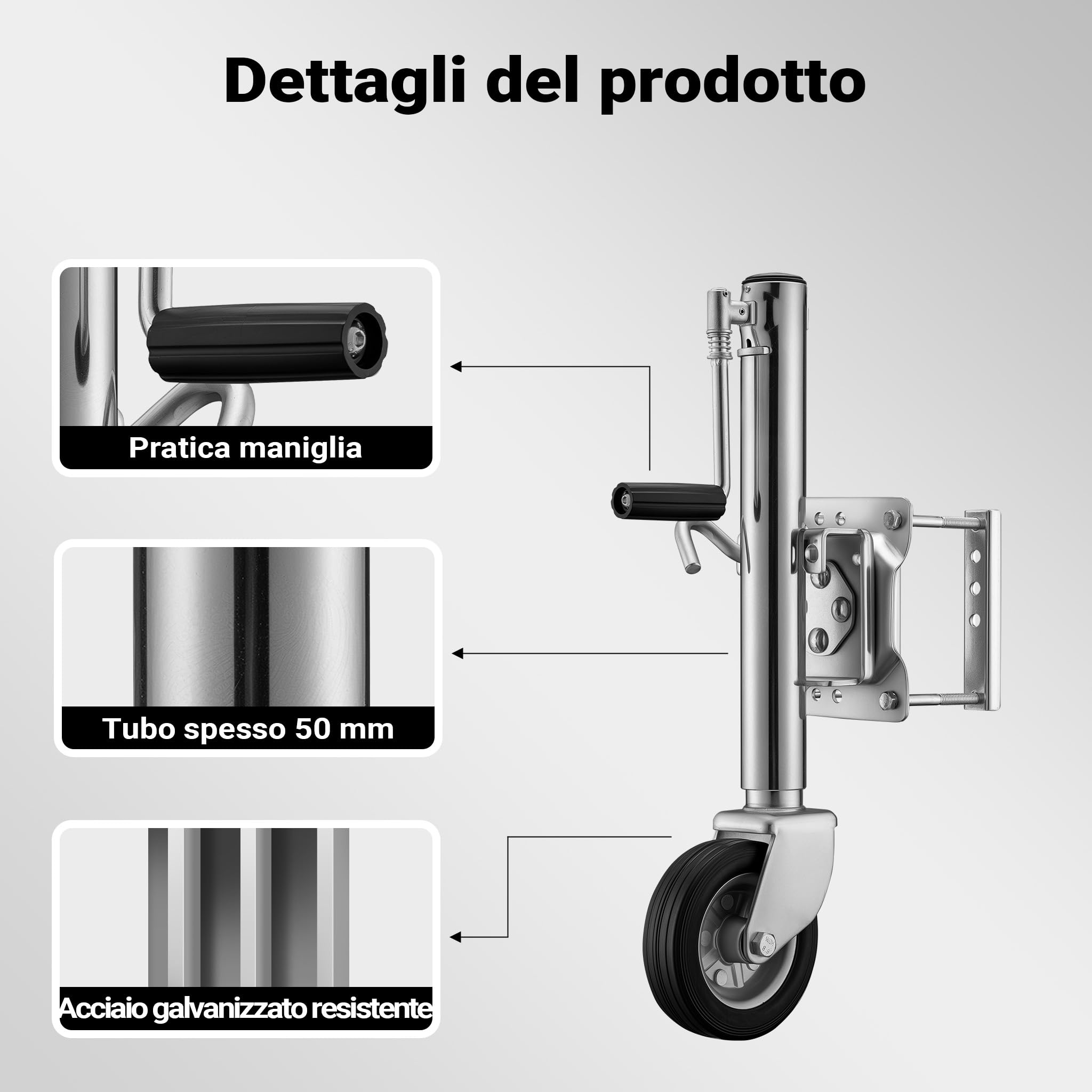 XPOtool Servotimone Ruotino d'Appoggio 540 kg Gomma Piena Zincato