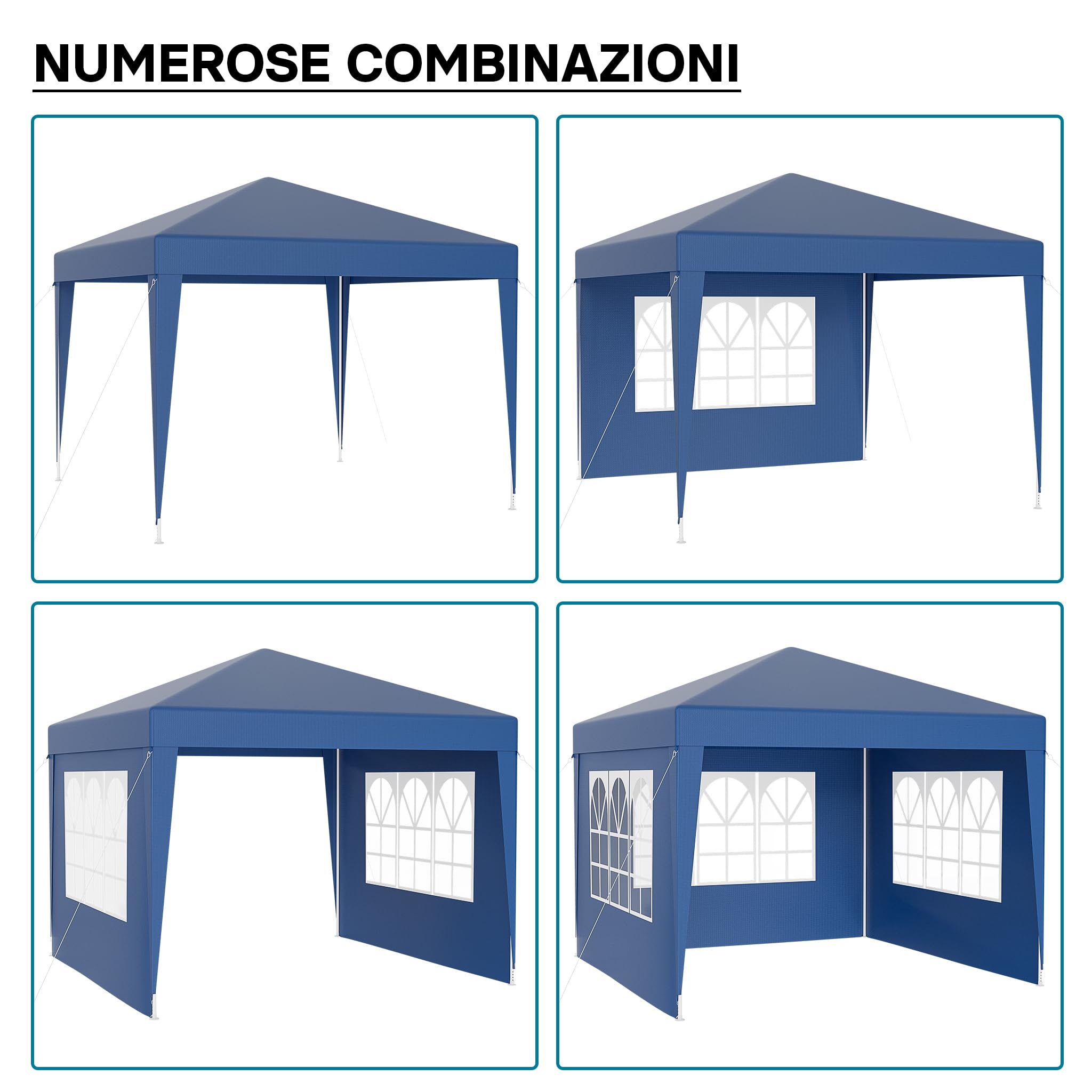 Wiltec Gazebo Blu 3x3m con Pareti Laterali Protezione UV50+