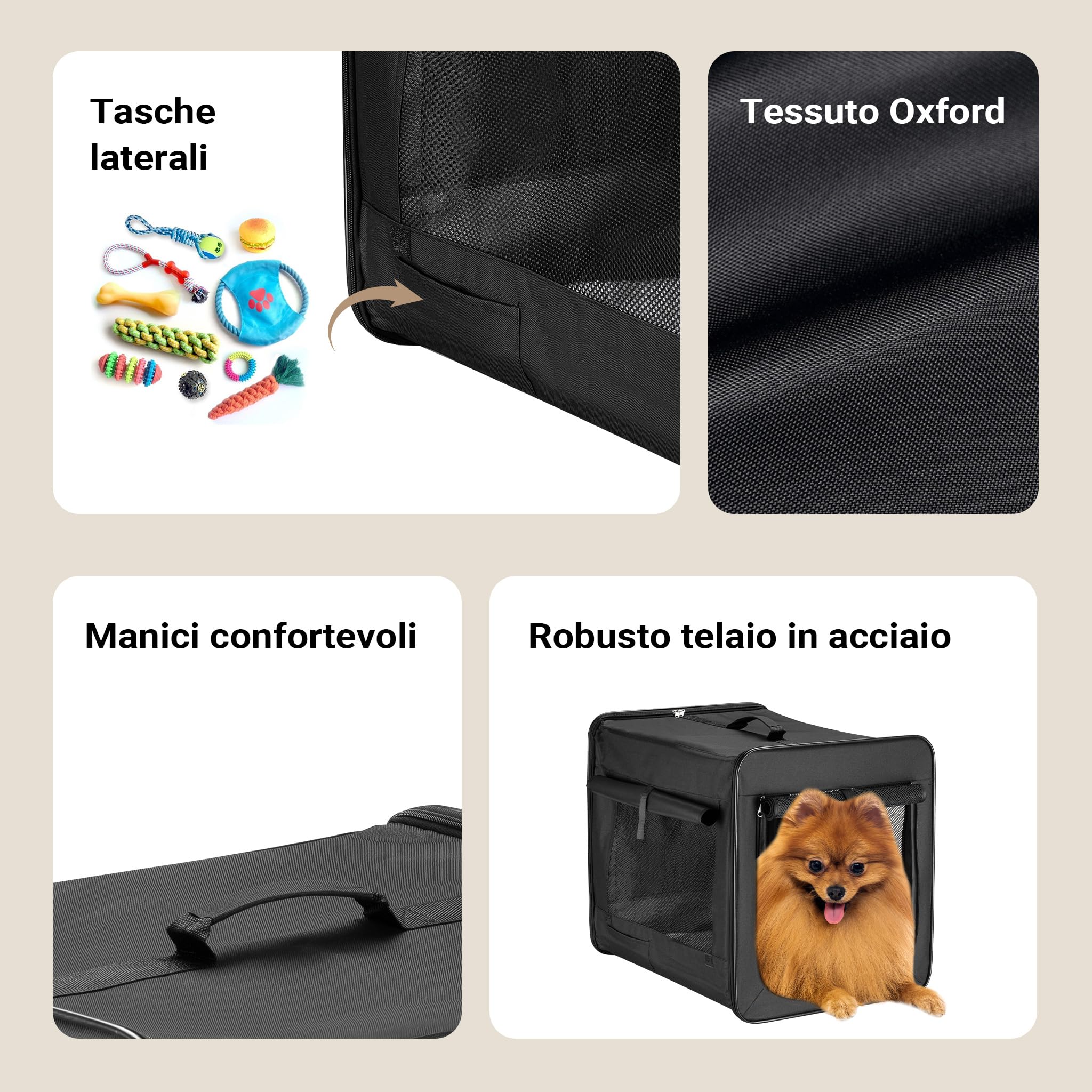 Wiltec trasportino pieghevole XL nero 94x66x74 cm con cuscino