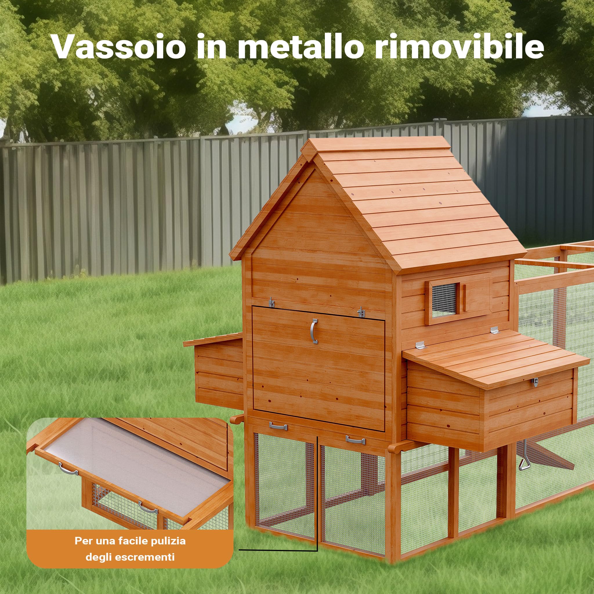 Wiltec Pollaio in Legno 310x150x150 cm Marrone con Recinto