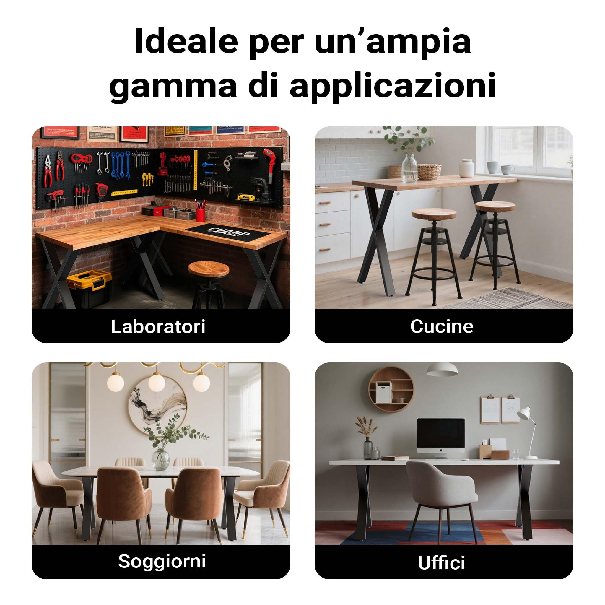 Wiltec Base Tavolo 72x60 cm Gambe a X Nero Acciaio