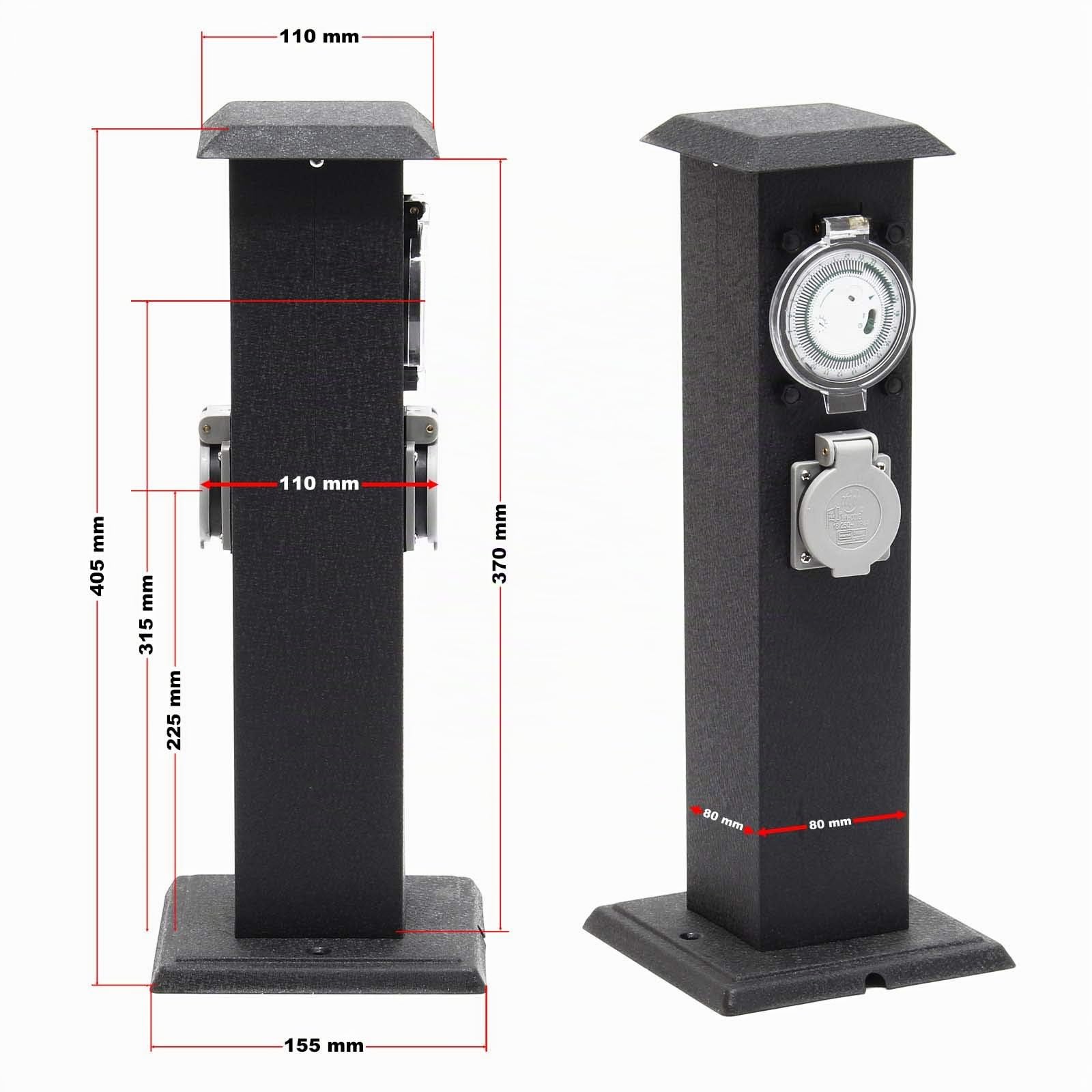 Wiltec Colonna Doppia Nera Multipresa Giardino 2 Prese Timer
