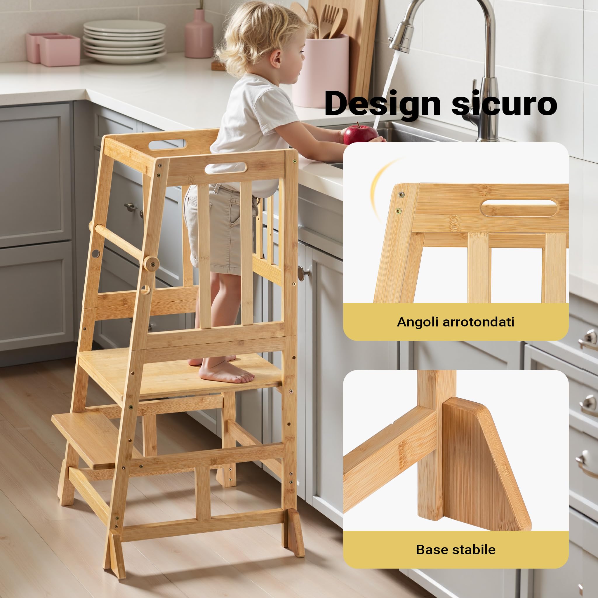 Wiltec torre apprendimento bambini bambù 90 cm
